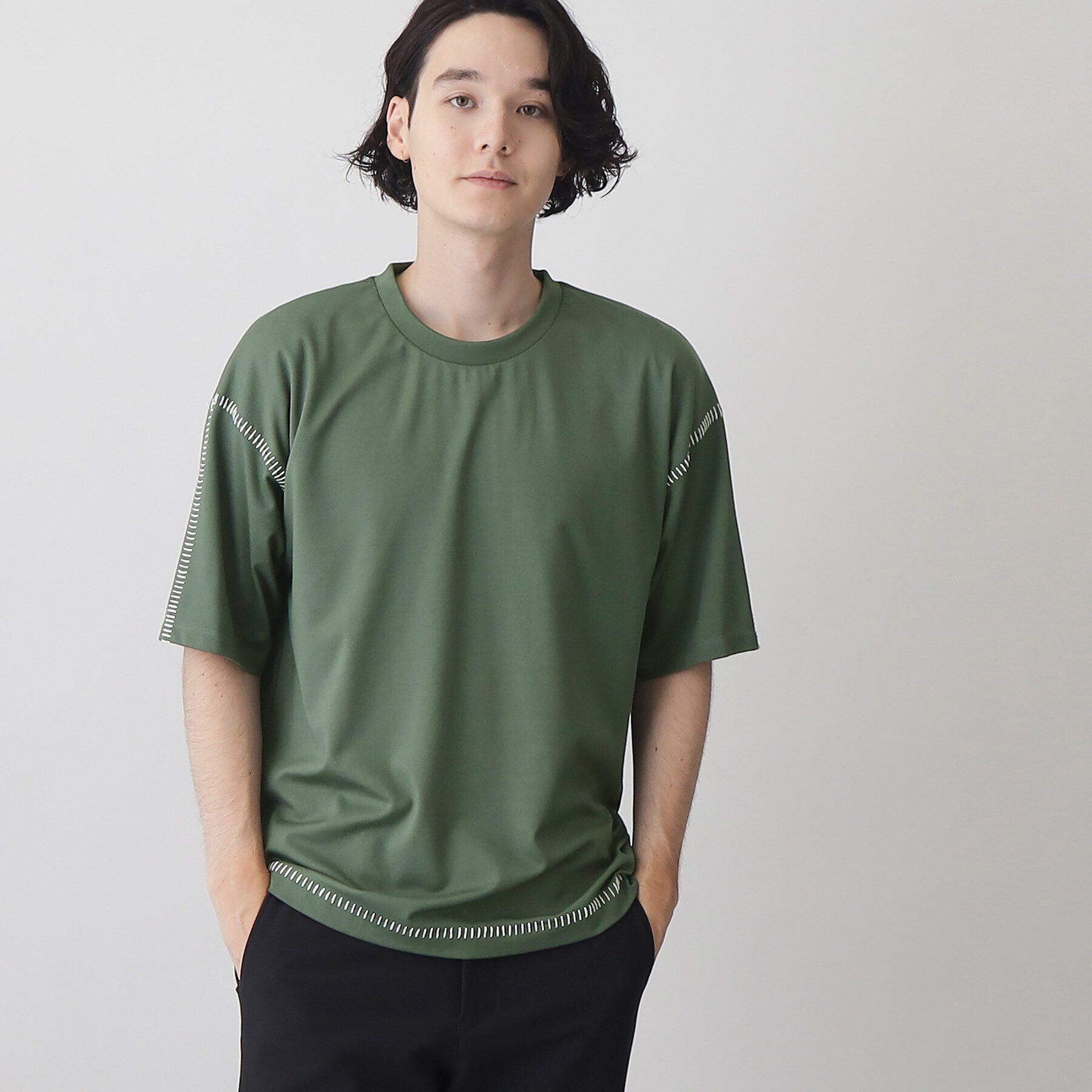 THE SHOP TK「冷感ポンチステッチTシャツ 接触冷感／リラックスシルエット」|Tシャツ・カットソー|グリーン(024)