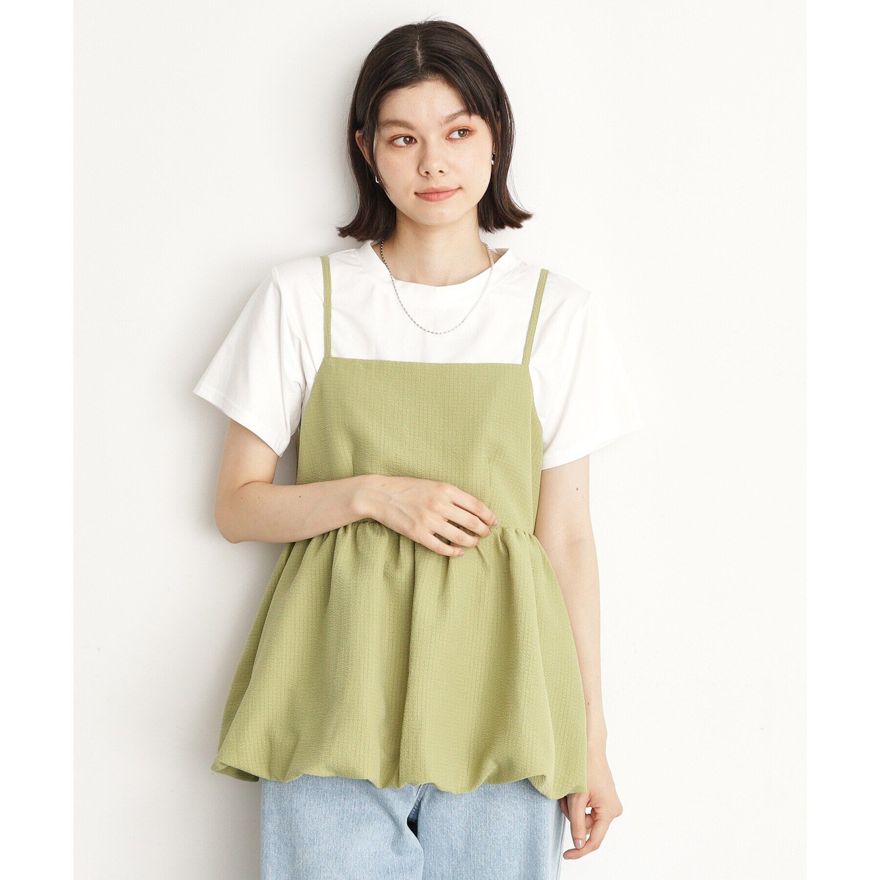 THE SHOP TK「【ヒルナンデス！で紹介】【2点セット】バルーンキャミ&times;Tシャツ/洗える」|その他|ｸﾞﾘｰﾝ(025)