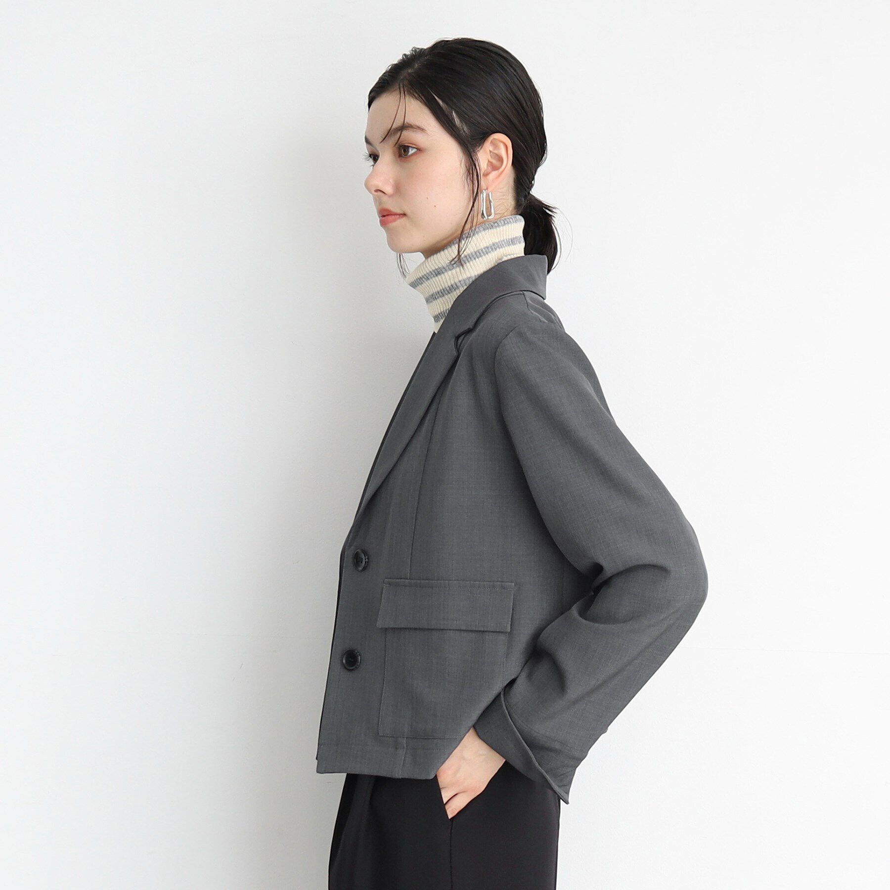 THE SHOP TK「【軽い/洗える/セットアップ可】フラップポケットショートジャケット」|テーラードジャケット|