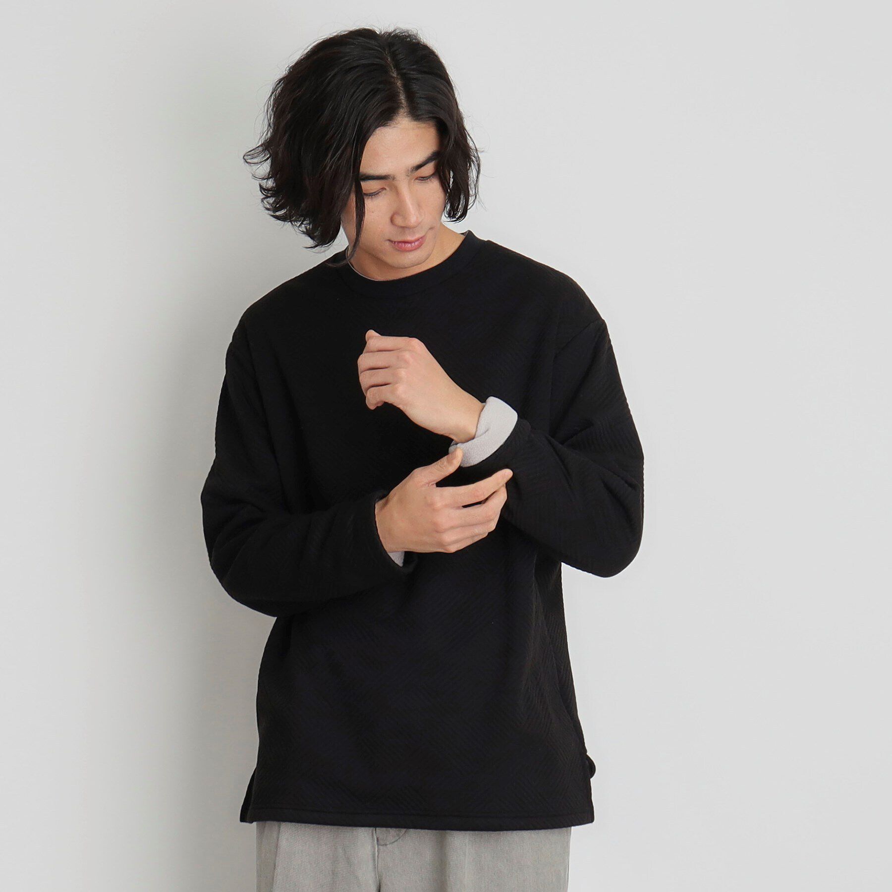 THE SHOP TK「ふくれキルティングフリースプルオーバー」|Tシャツ・カットソー|ブラック(019)