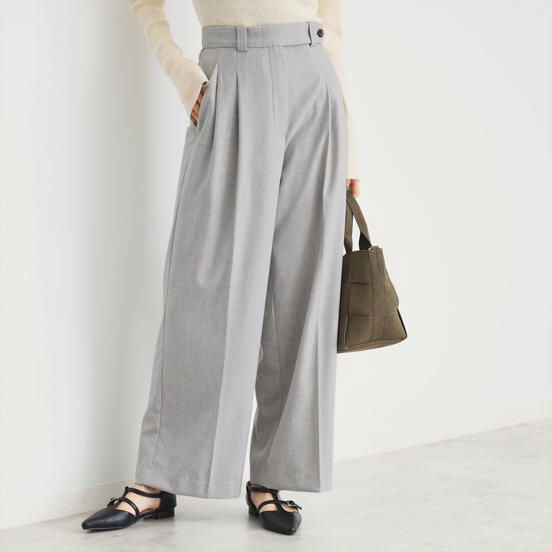 THE SHOP TK「【洗えるパンツ】裏起毛タックワイド」|その他|ライトグレー(011