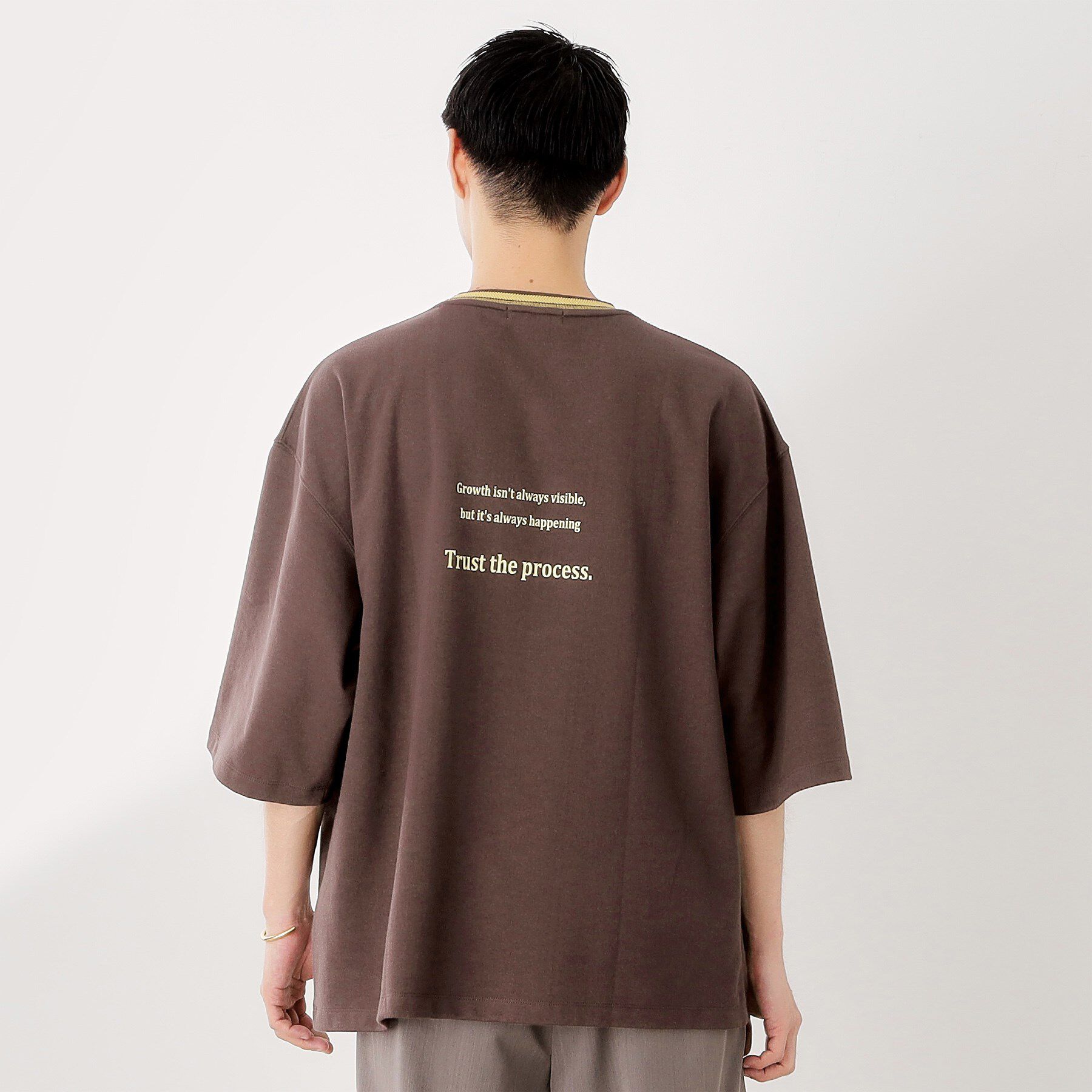 THE SHOP TK「配色刺繍6分袖Tシャツ 【ビッグシルエット／洗濯機OK】」|Tシャツ・カットソー|