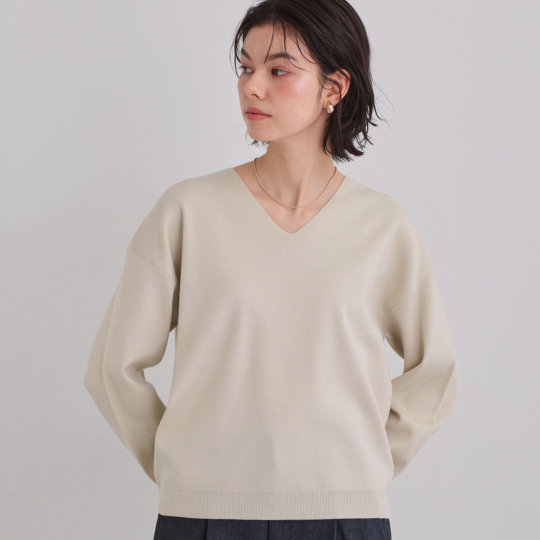 THE SHOP TK「【上品見えが叶う】Vネックニット/蓄熱/毛玉になりにくい/洗濯機OK」|ニット・セーター|グレージュ(050)