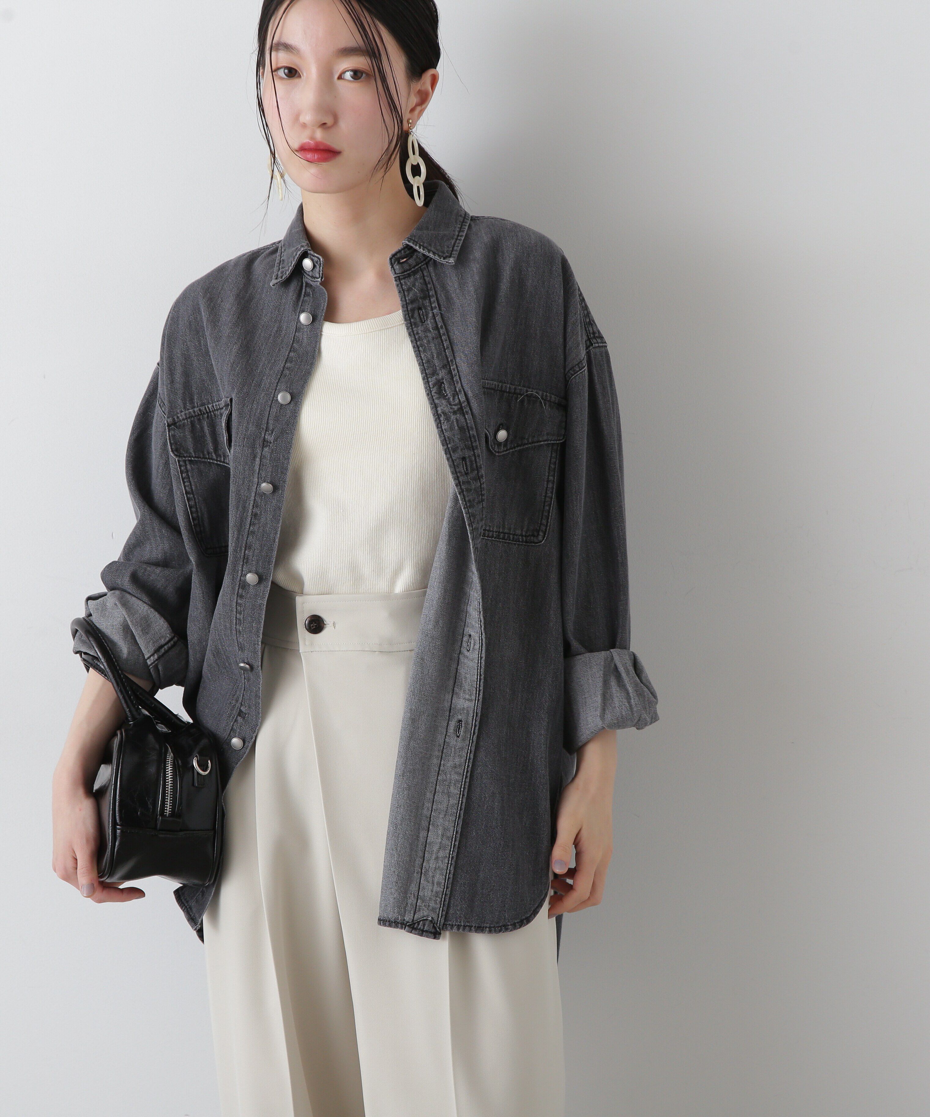  「ルーズデニムシャツ」|シャツ・ブラウス|ブラック
