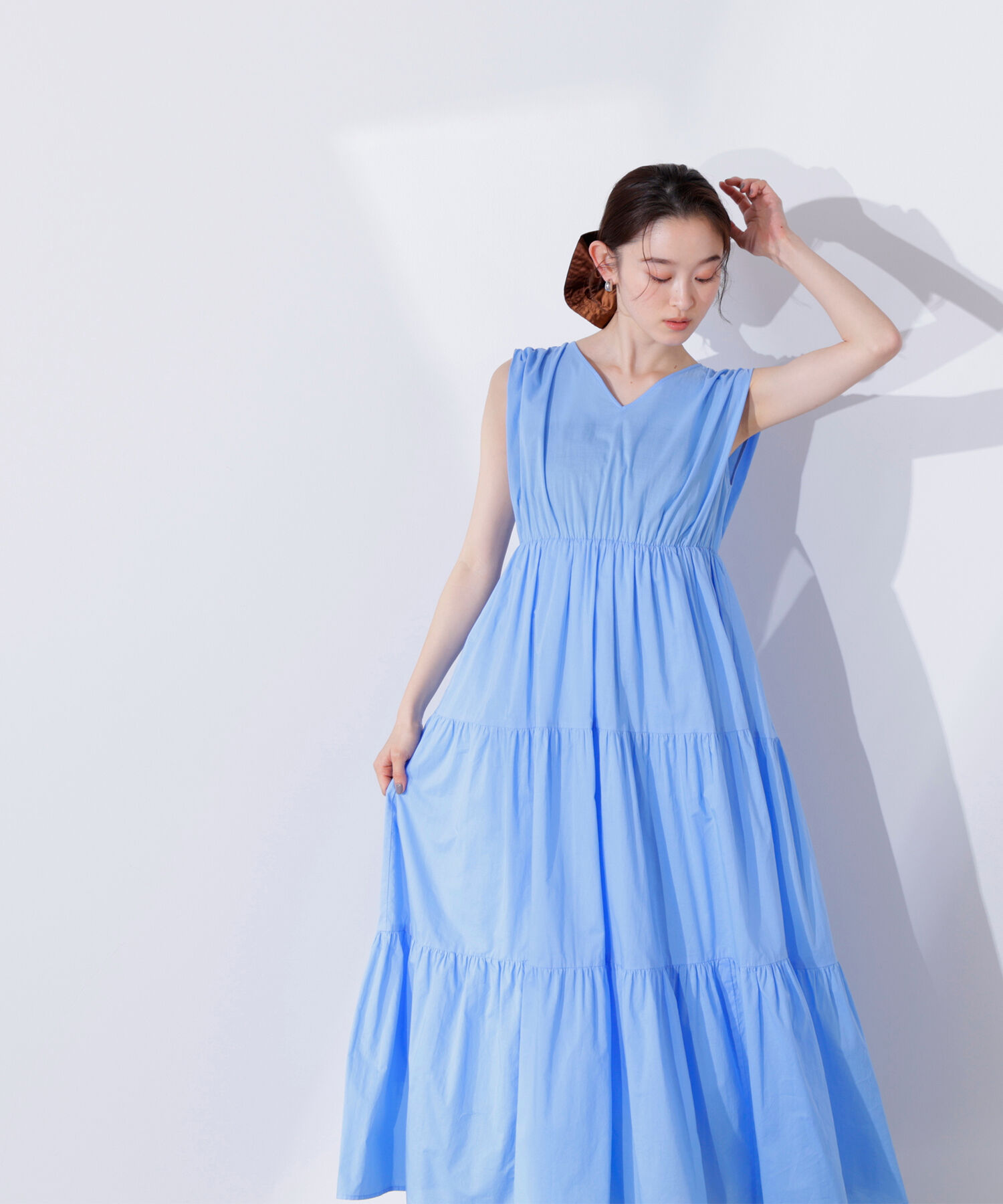  「コットンVネックティアードワンピース」|ワンピース|