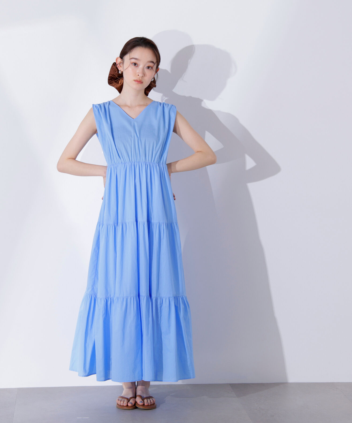  「コットンVネックティアードワンピース」|ワンピース|