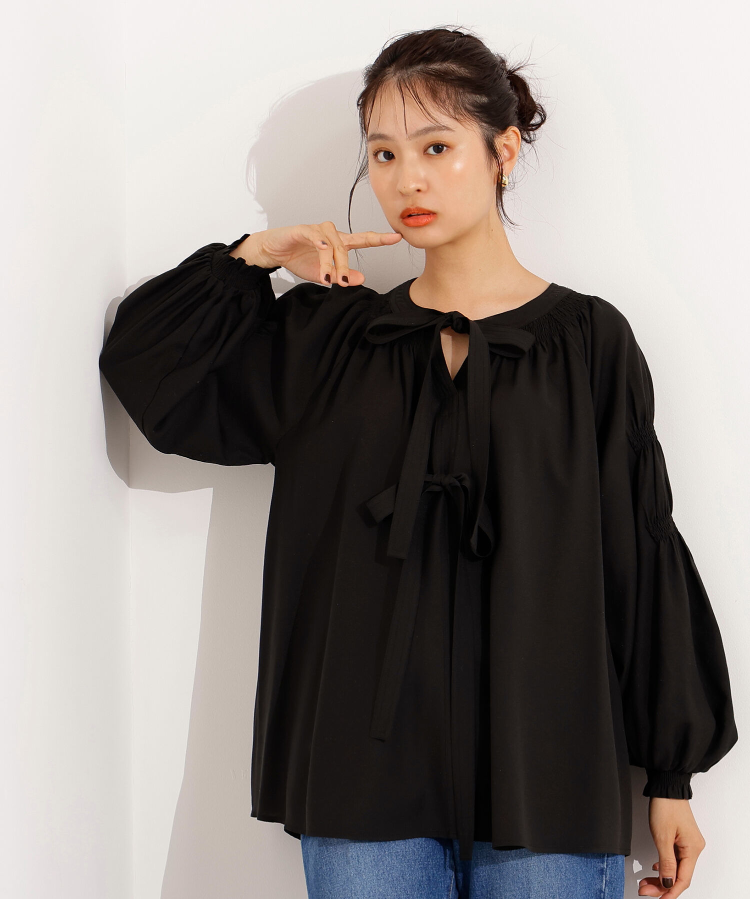  「2wayダブルリボンチュニックブラウス」|シャツ・ブラウス|