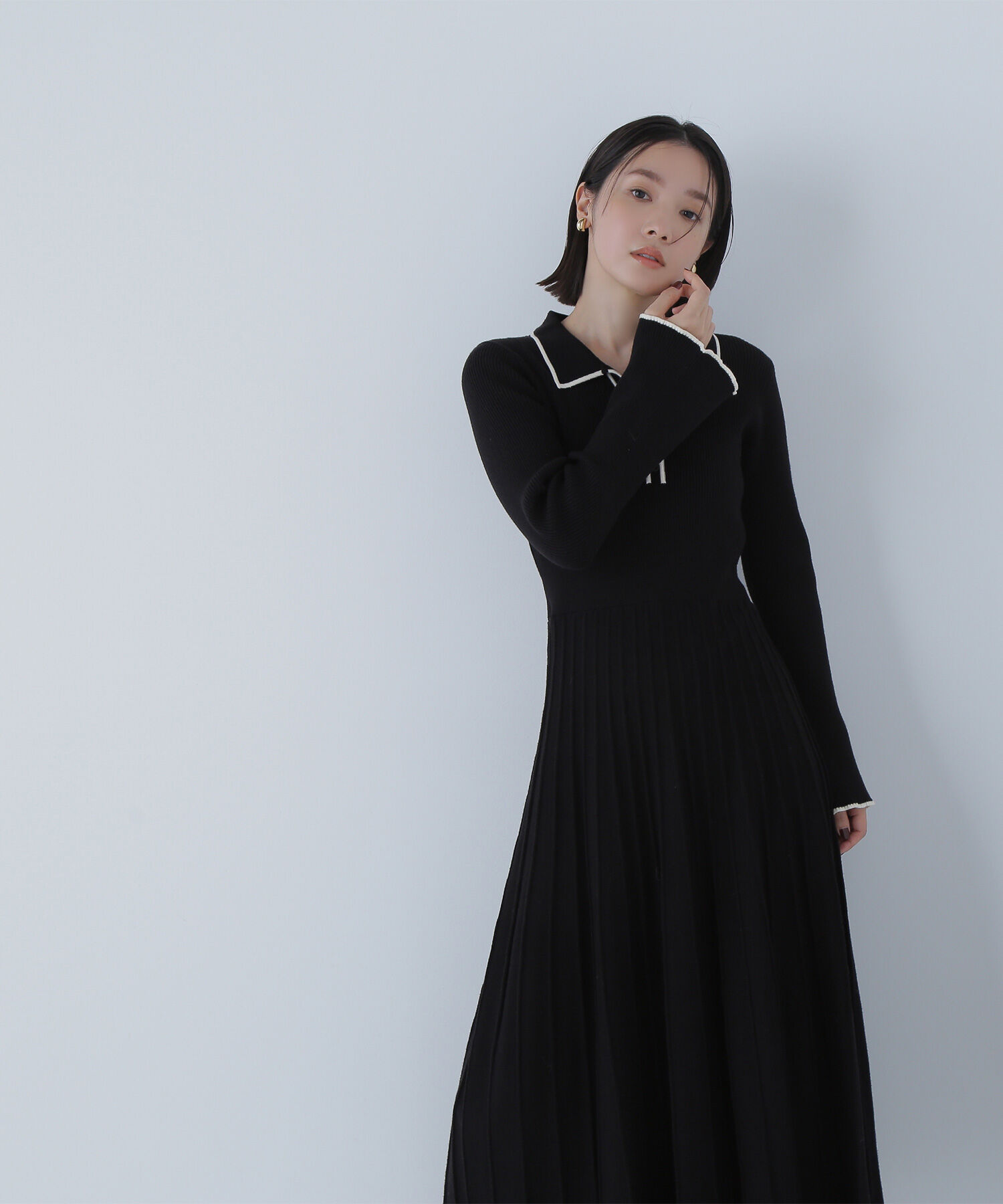  「スキッパーバイカラーニットワンピース」|ワンピース|