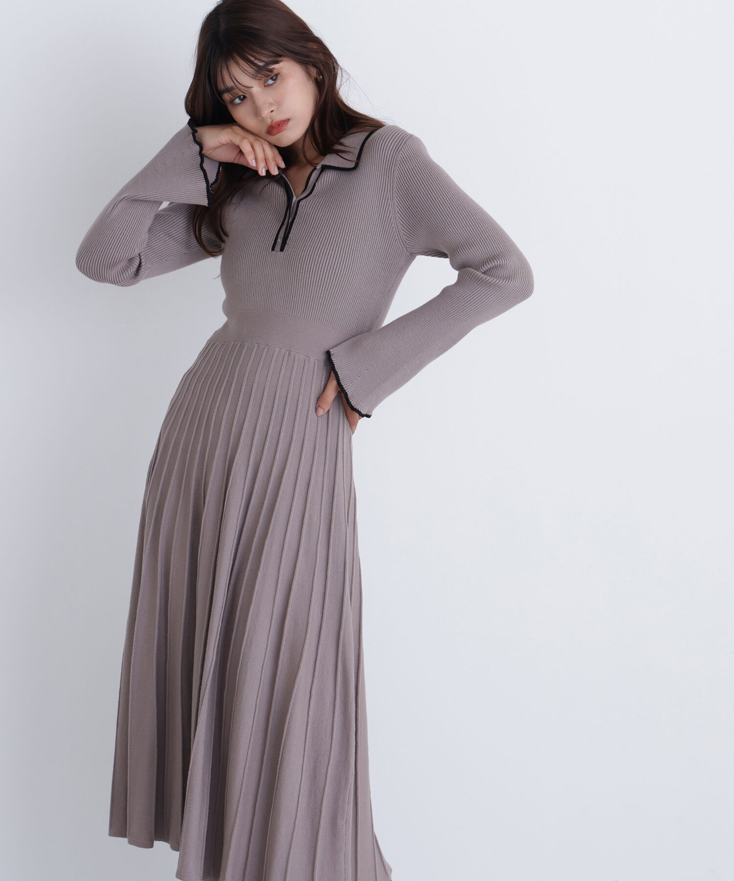  「スキッパーバイカラーニットワンピース」|ワンピース|