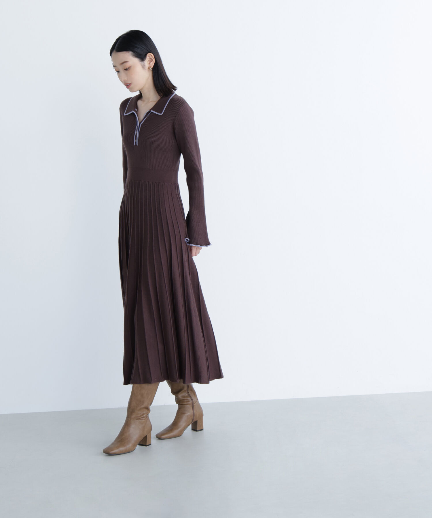  「スキッパーバイカラーニットワンピース」|ワンピース|