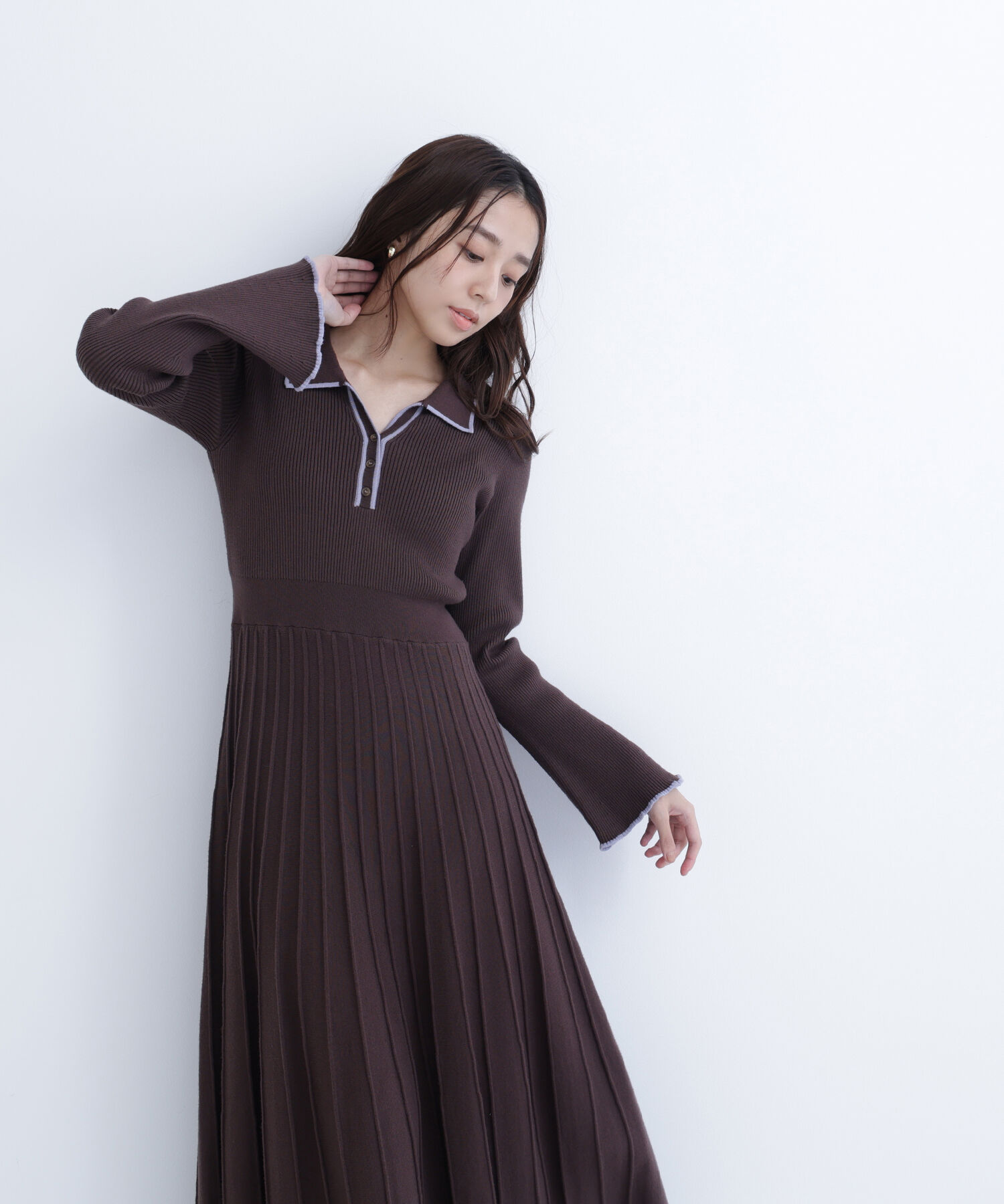  「スキッパーバイカラーニットワンピース」|ワンピース|