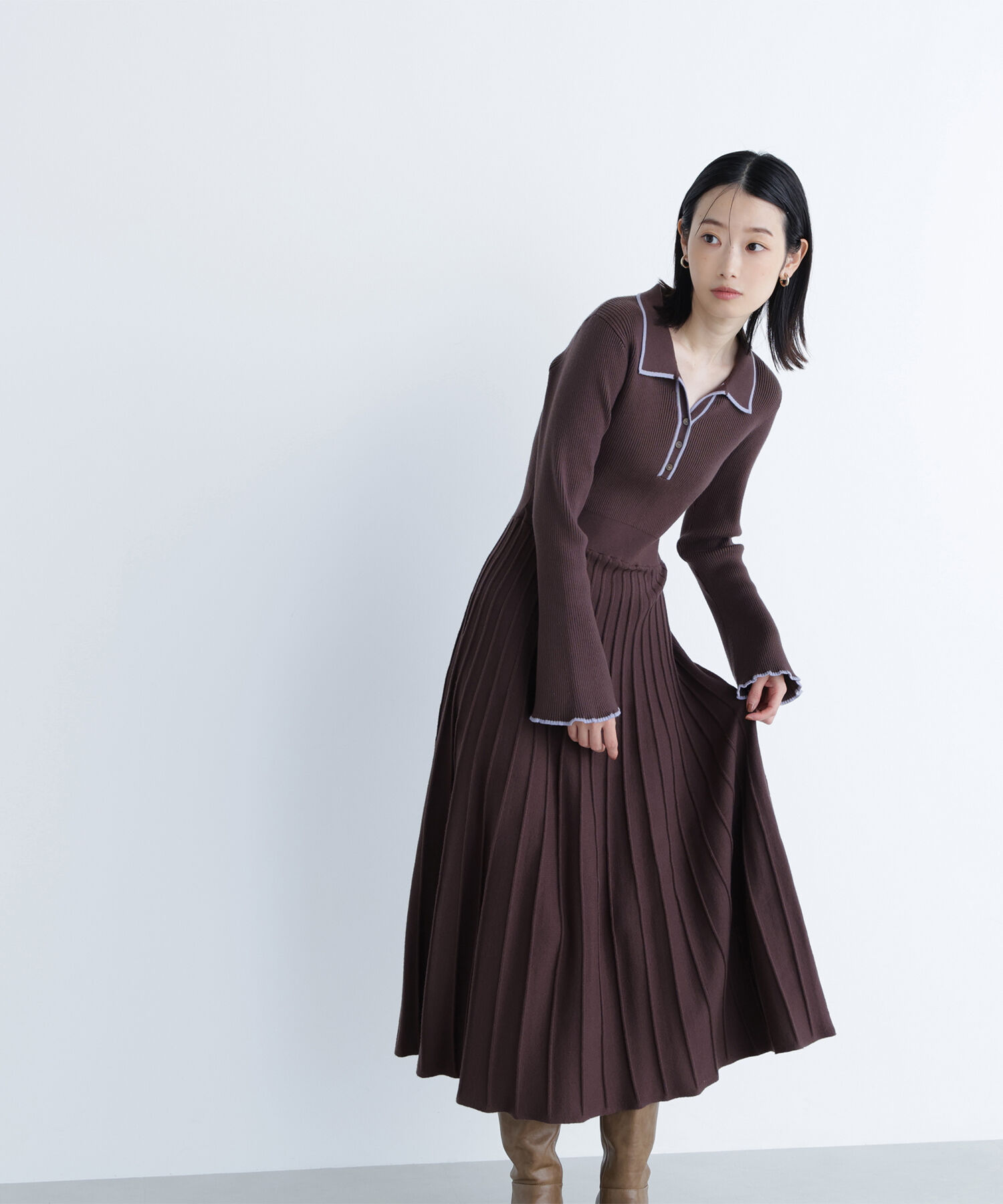  「スキッパーバイカラーニットワンピース」|ワンピース|