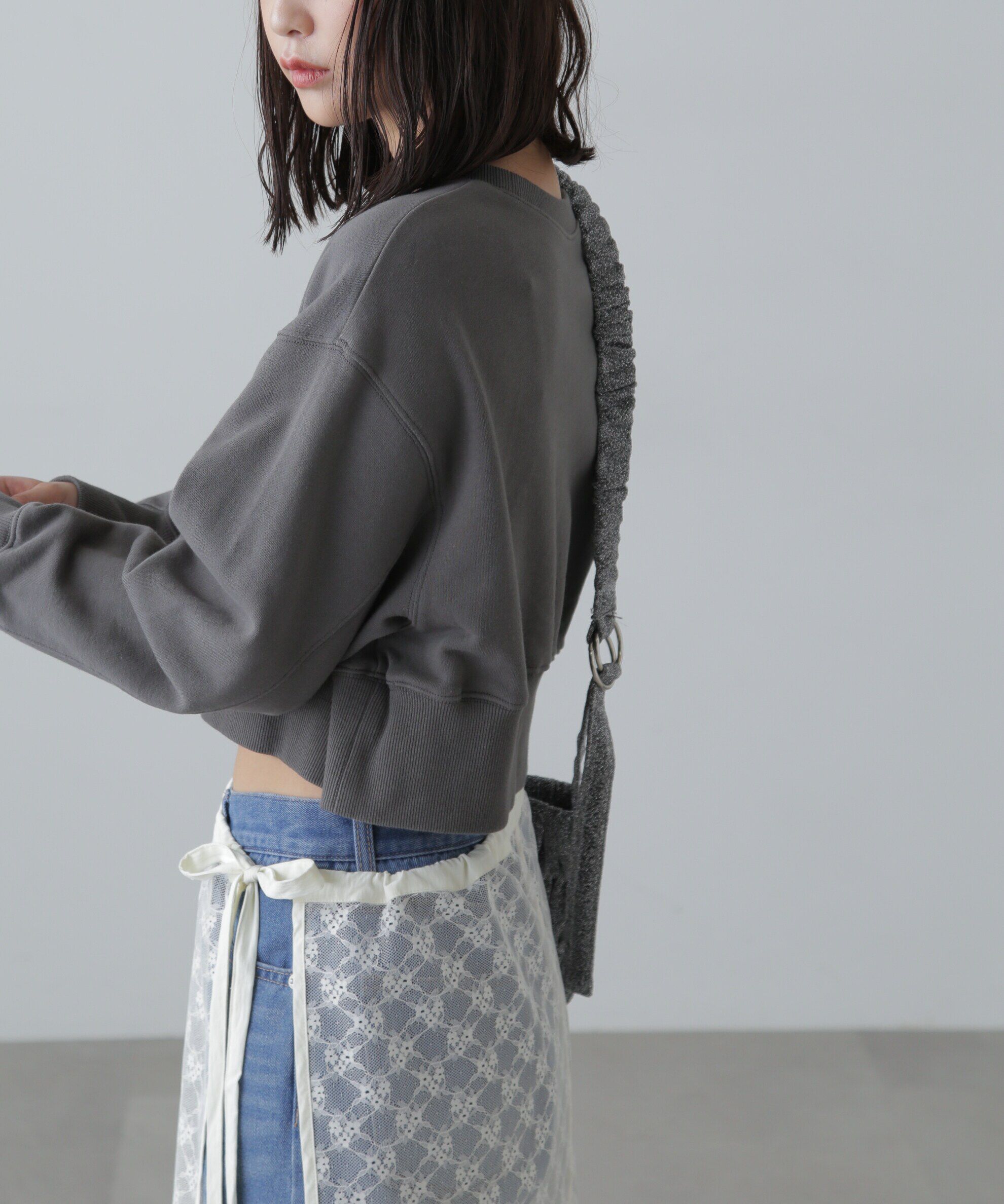  「カレッジロゴショート丈スウェット」|Tシャツ・カットソー|