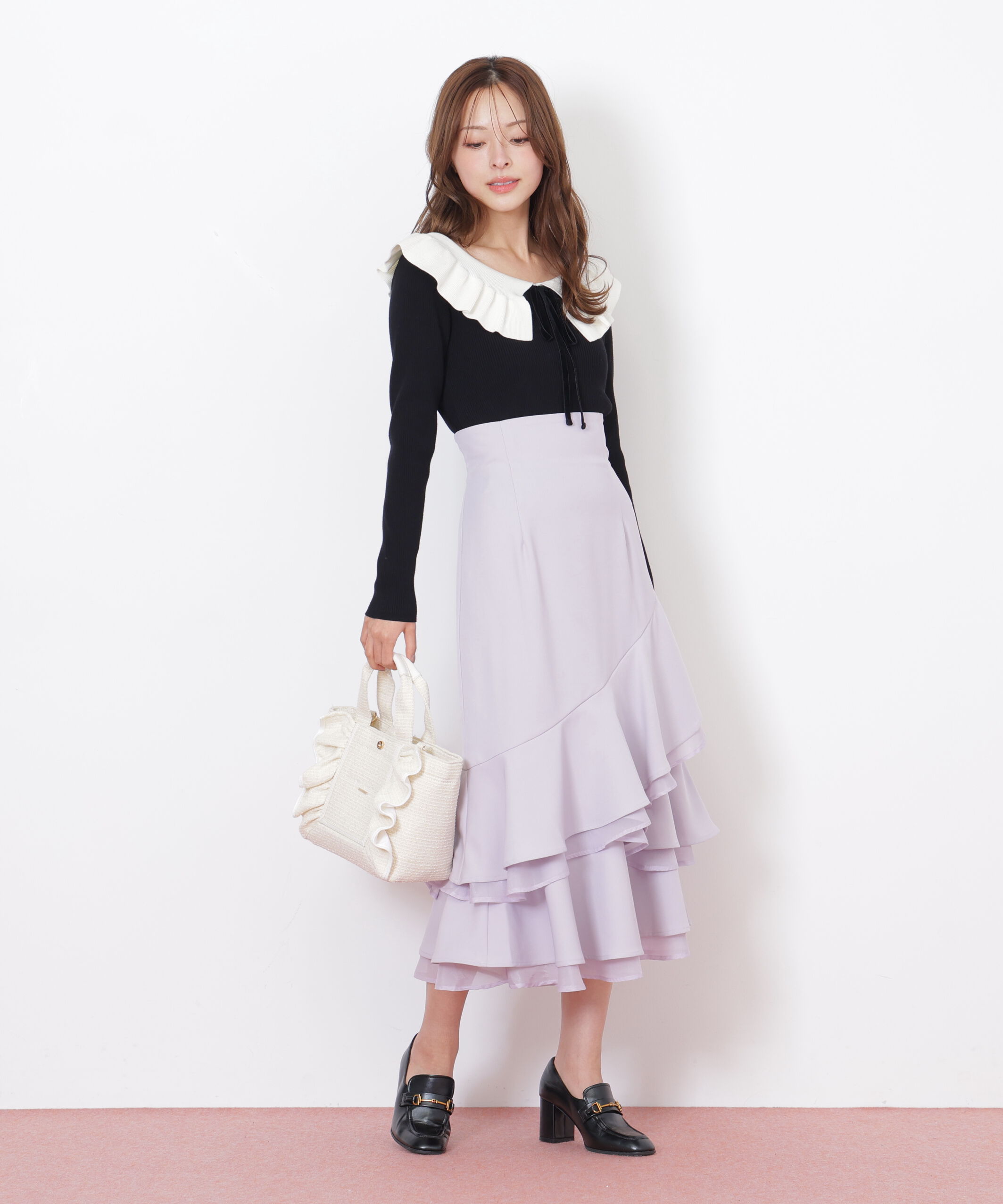  「パステルツイードフレームフリルトートバッグ」|その他|