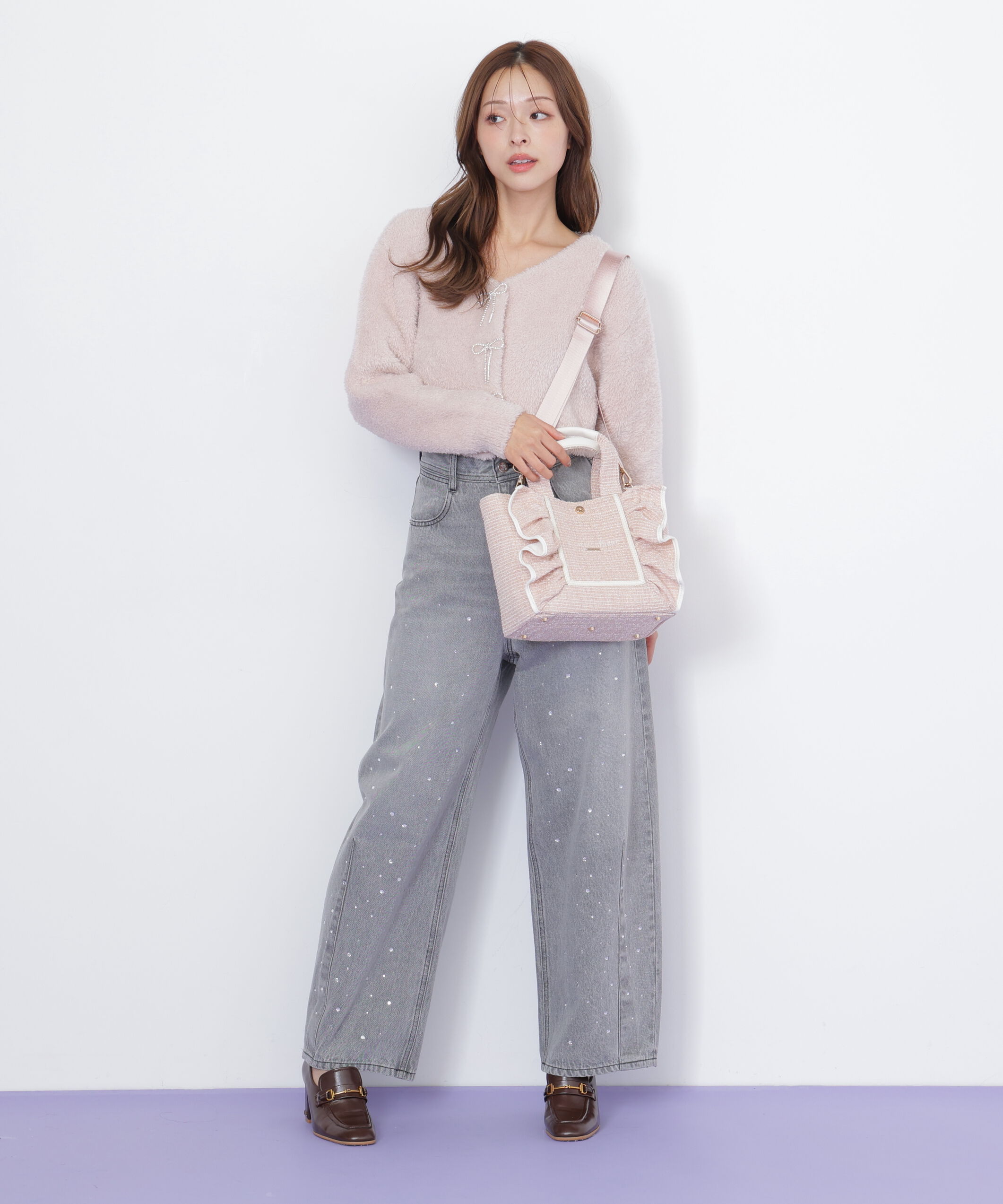  「パステルツイードフレームフリルトートバッグ」|その他|