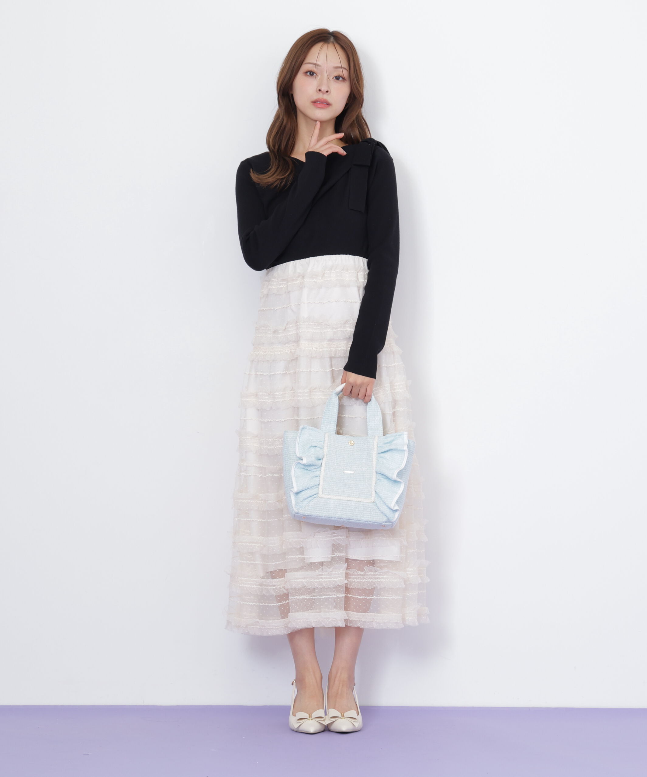  「パステルツイードフレームフリルトートバッグ」|その他|