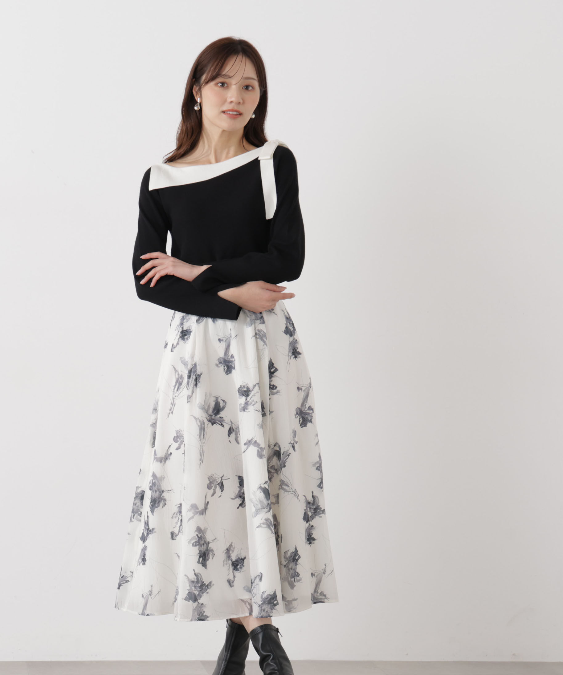 PROPORTION BODY DRESSING「フラワープリントスカート」|スカート|グレー