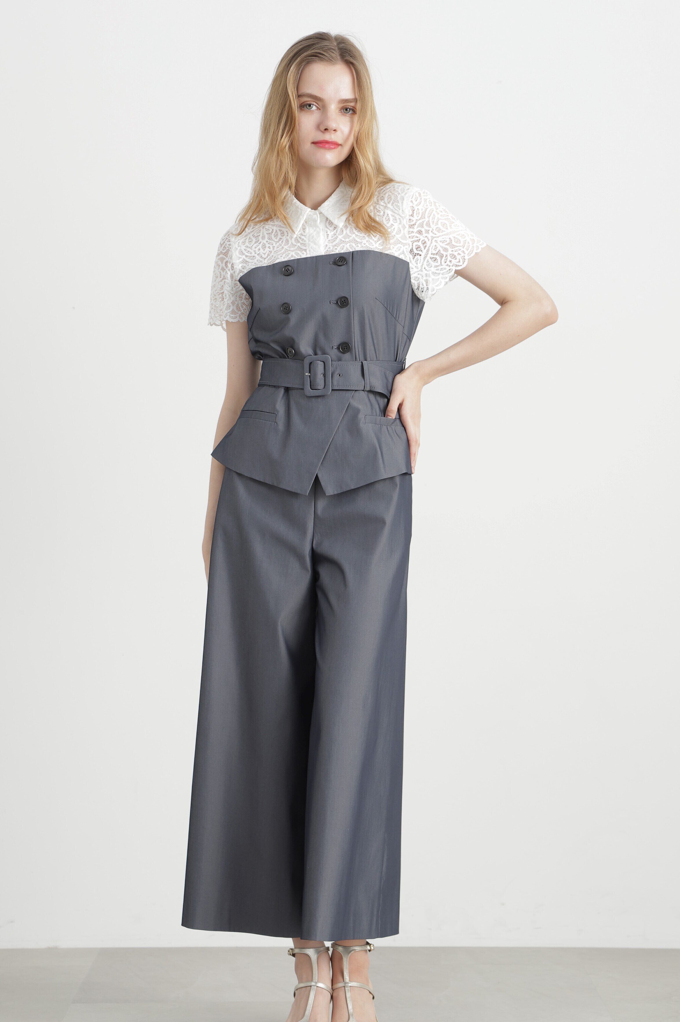  「レースコンビジャンプスーツ」|ワンピース|グレー