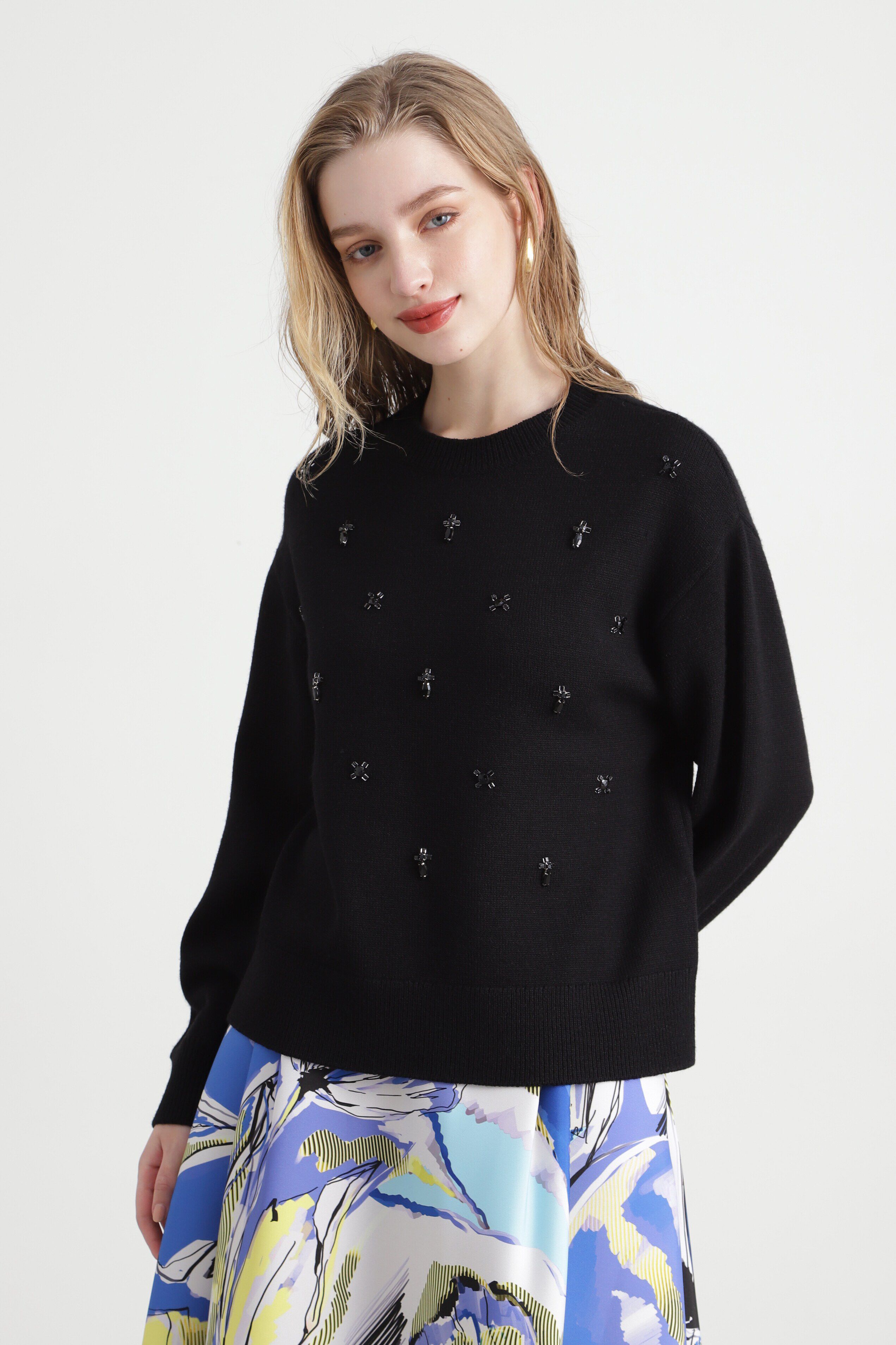  「◆ビジューニットプルオーバー」|ニット・セーター|ブラック