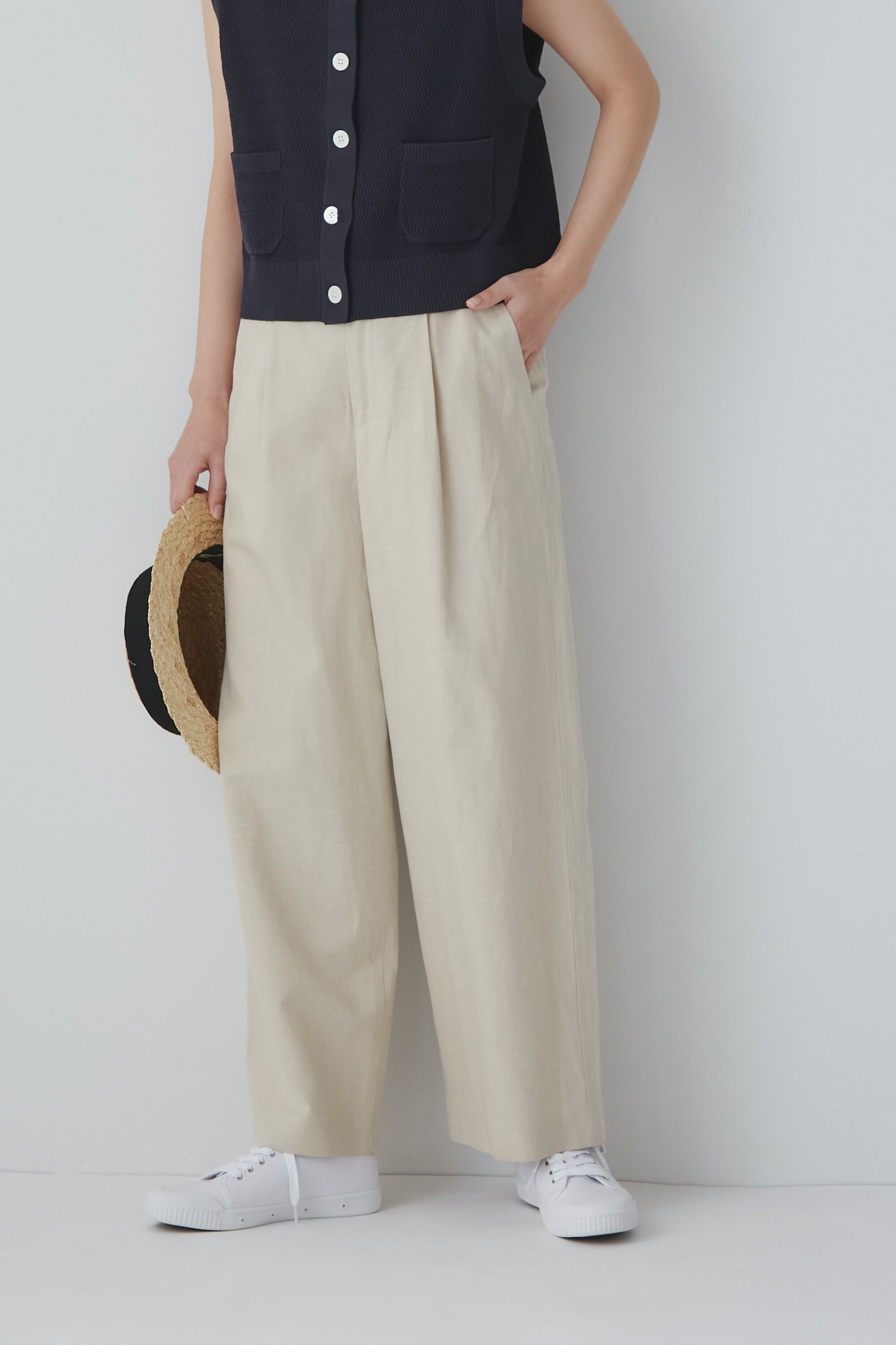  「◆綿麻シャンブレーセミワイドパンツ」|その他|ベージュ