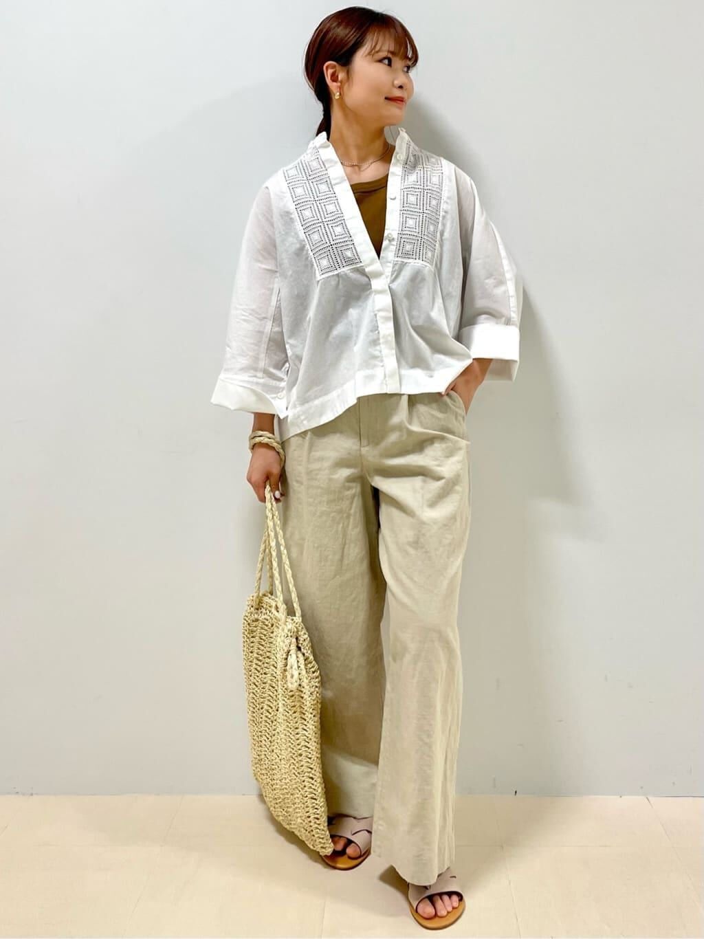  「◆綿麻シャンブレーセミワイドパンツ」|その他|