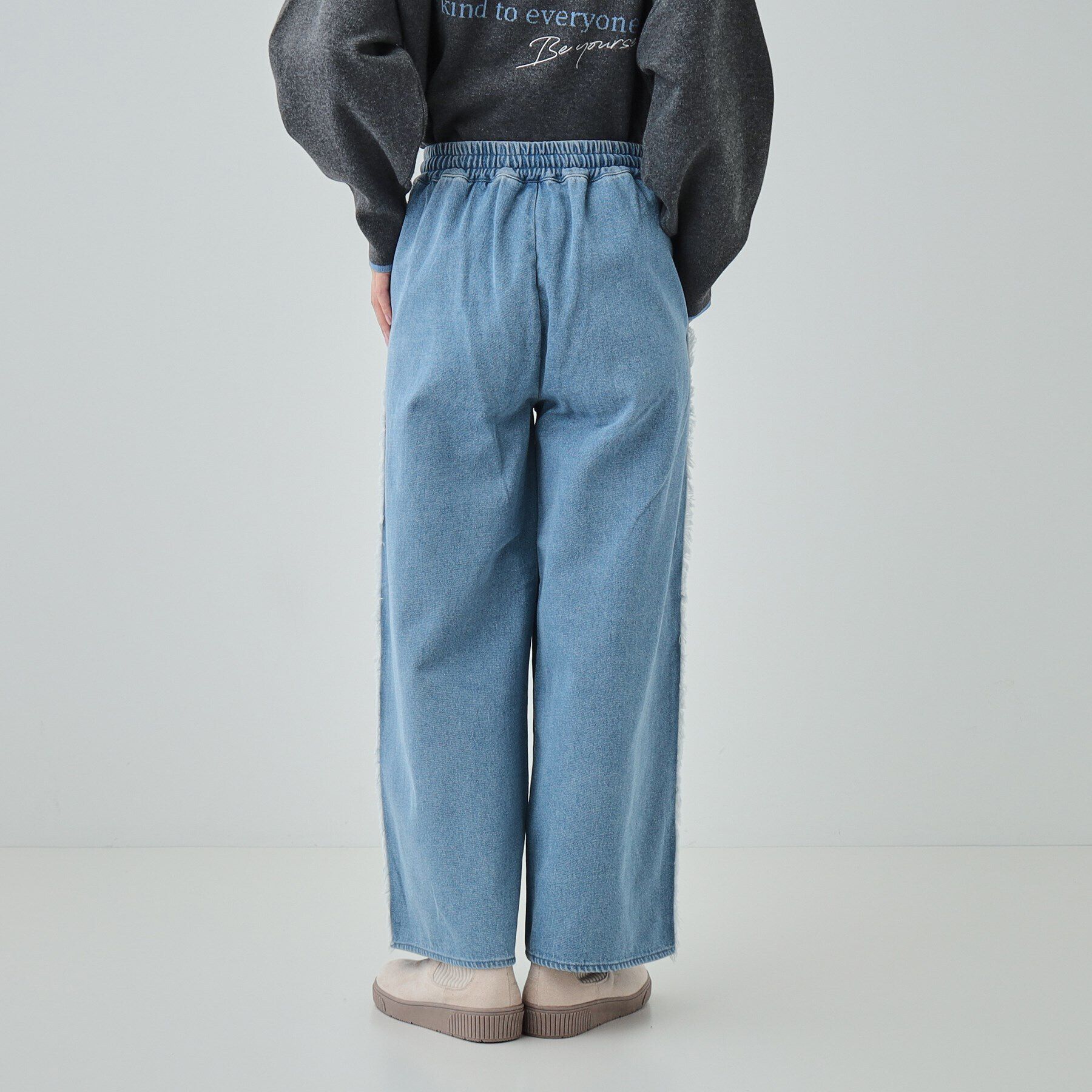 SHOO･LA･RUE「【あったか裏起毛】サイドフリンジがアクセント イージーデニムパンツ」|デニム|