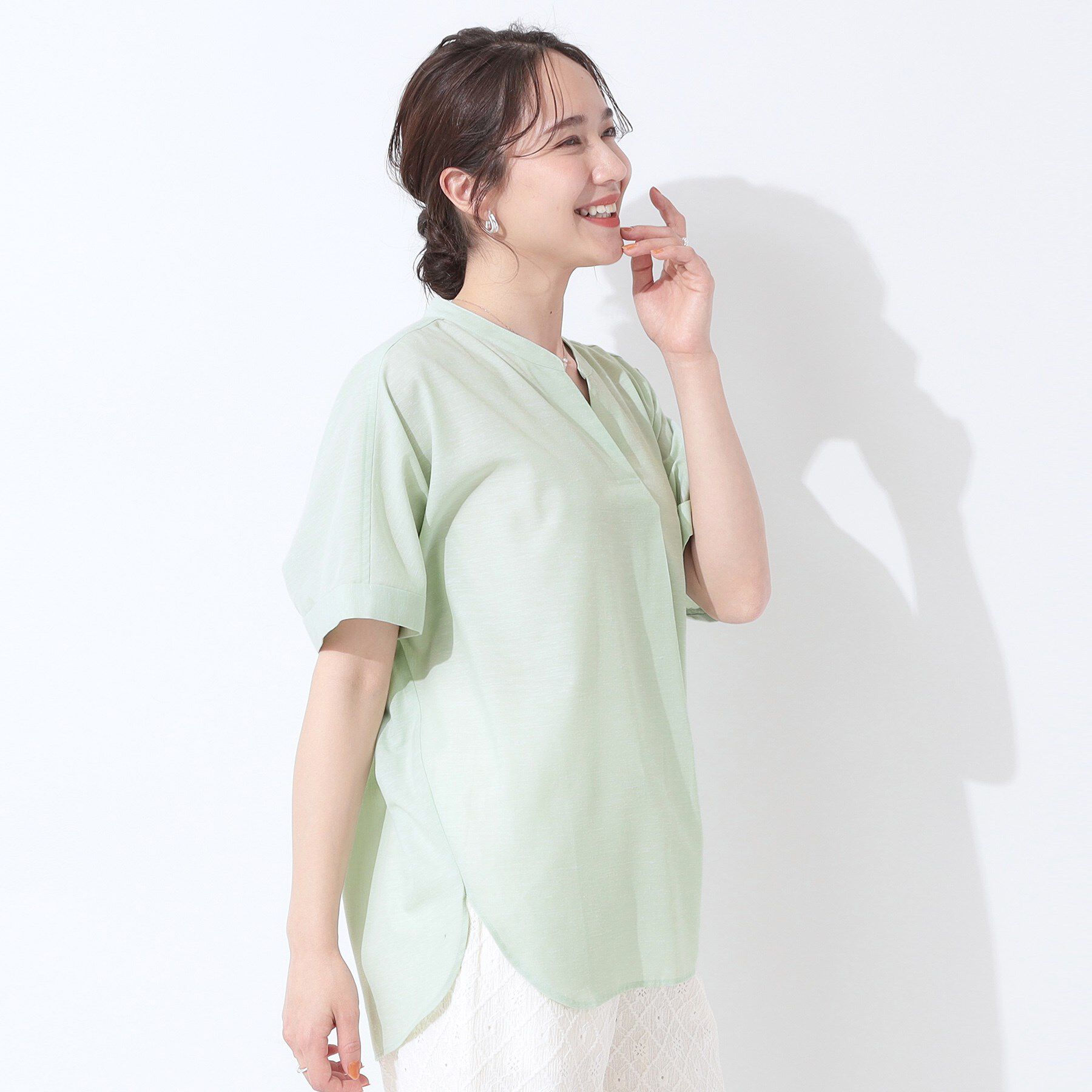 SHOO･LA･RUE「【高レビュー/洗える/UV/吸水速乾】洗濯後しわになりにくいリネンブレンドドルマンシャツ」|シャツ・ブラウス|