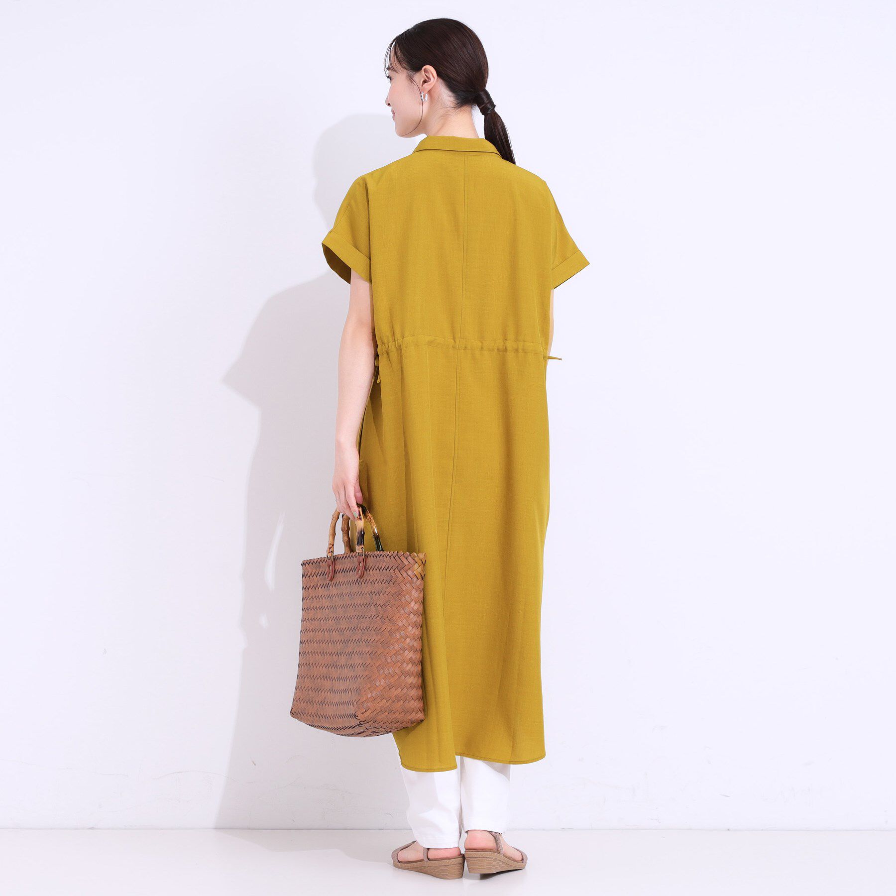 SHOO･LA･RUE「【S-LL】お顔周りすっきり 麻調スキッパーシャツワンピース」|ワンピース|