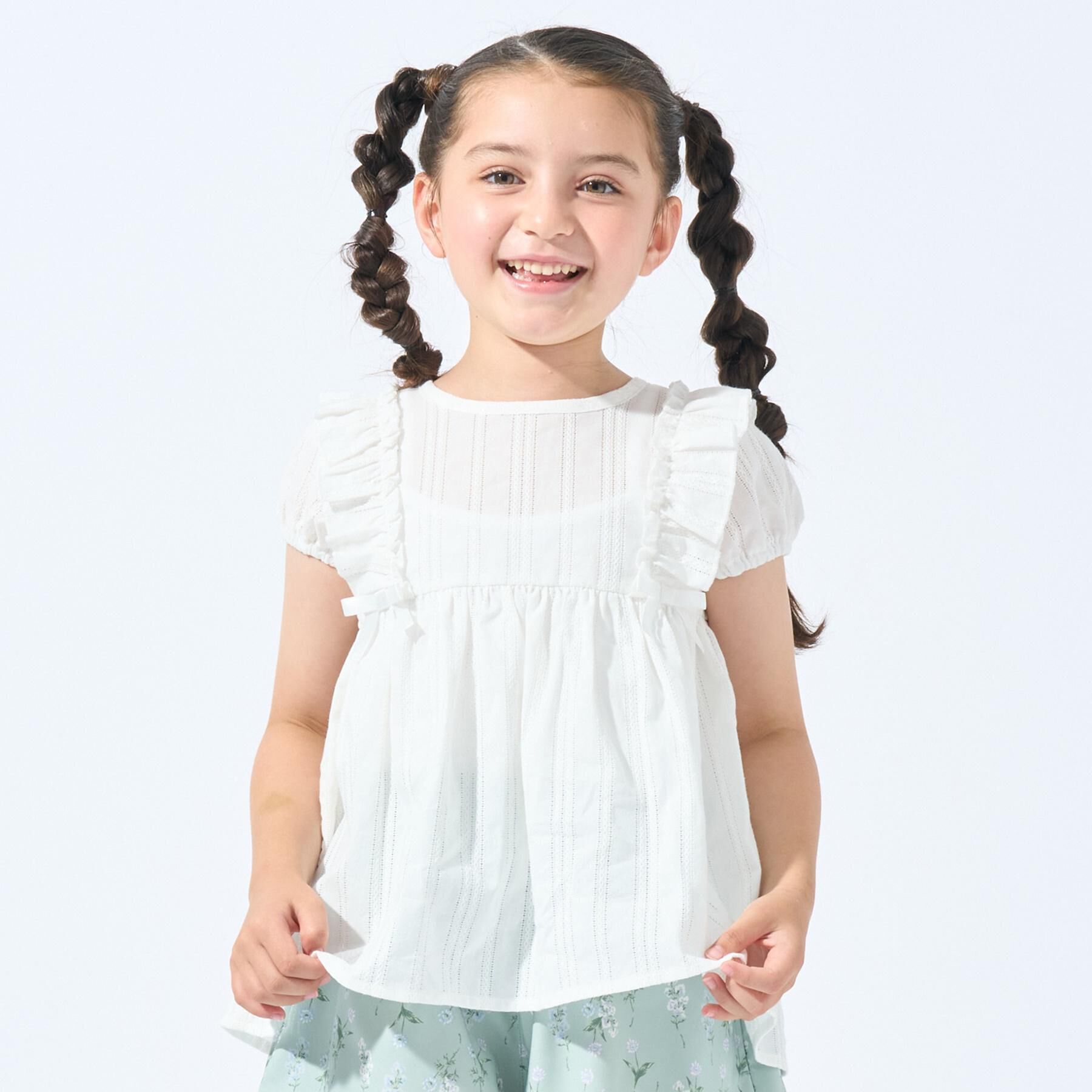 SHOO･LA･RUE「【100-120cm】コットンフリルブラウス」|シャツ・ブラウス|アイボリー(004)