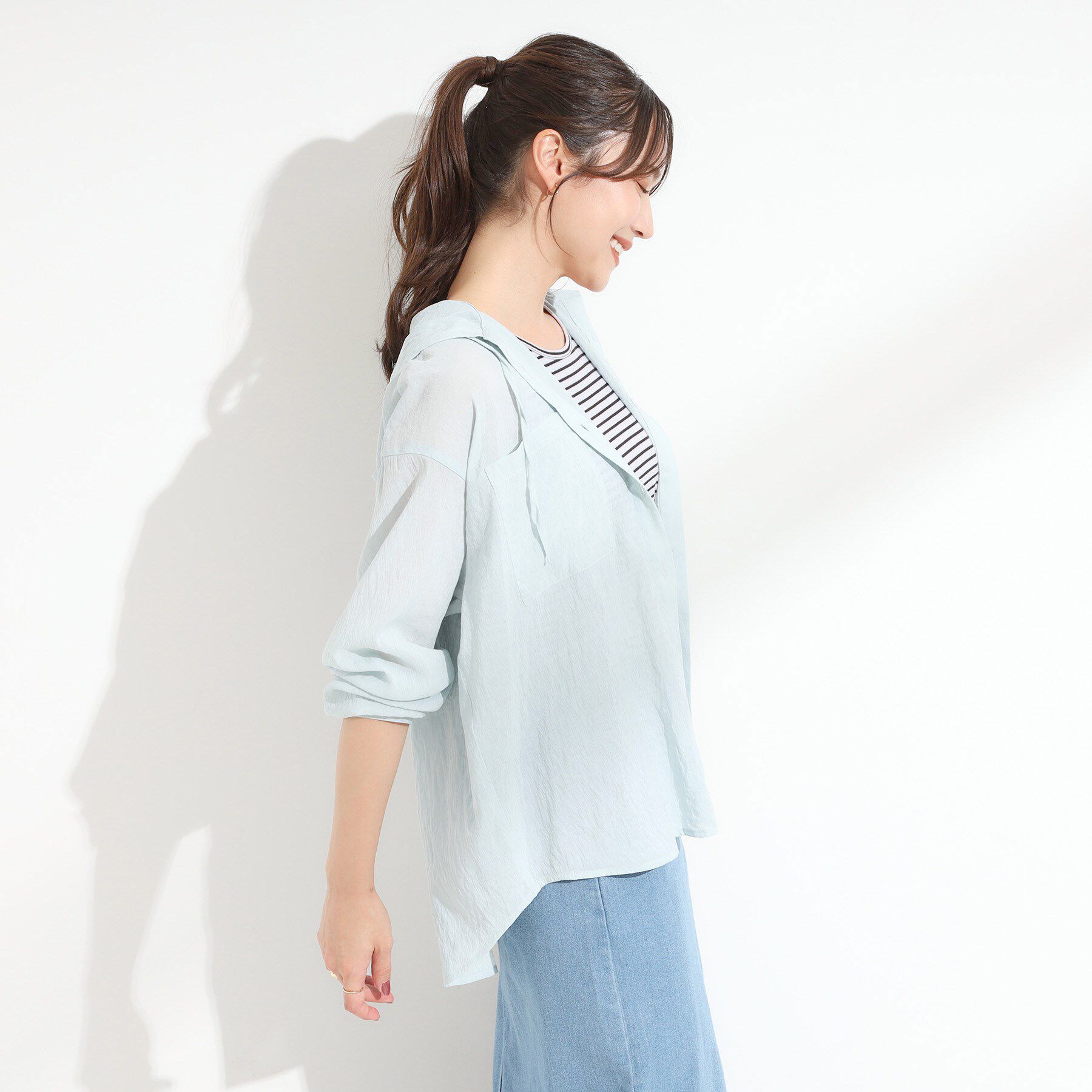 SHOO･LA･RUE「【S-LL】大人の抜け感 シアーフードシャツ」|シャツ・ブラウス|