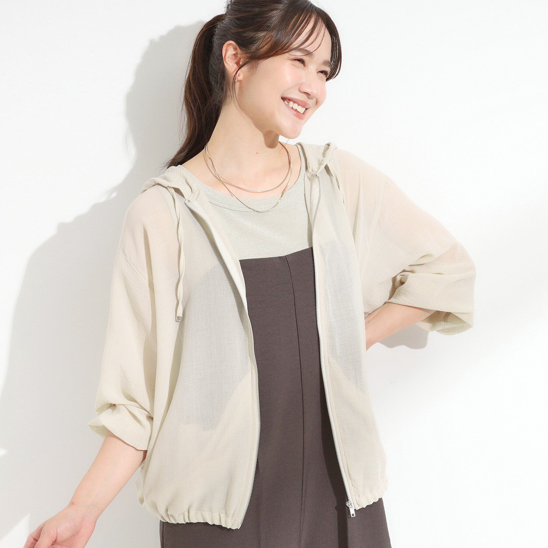 SHOO･LA･RUE「【S-LL】柔らかシアーでこなれるフーディブルゾン」|ブルゾン・スタジャン|ライトベージュ(05