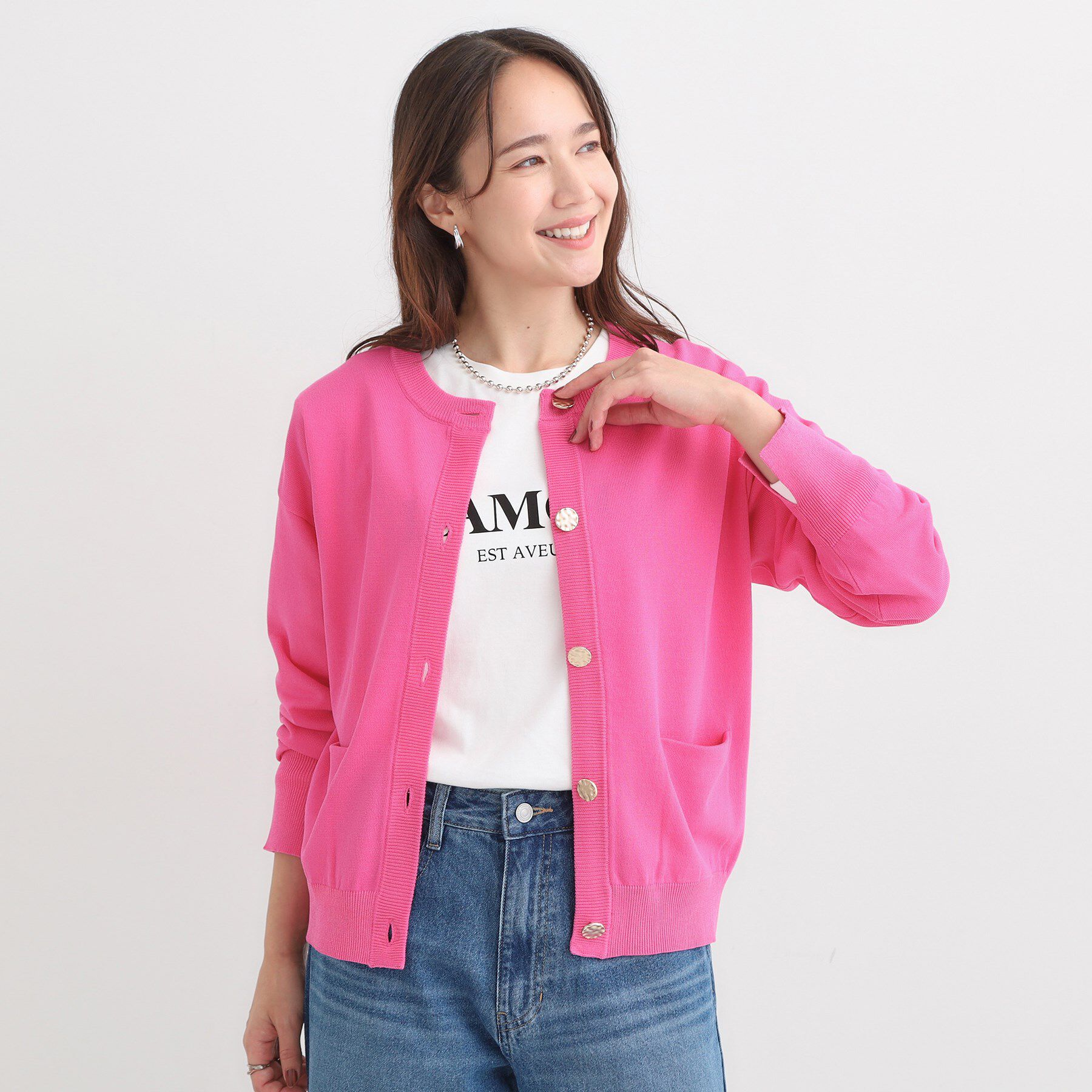 SHOO･LA･RUE「【洗える/S-LL/アンサンブル可】大人フェミニン さらっとタッチのニットカーディガン」|カーディガン|