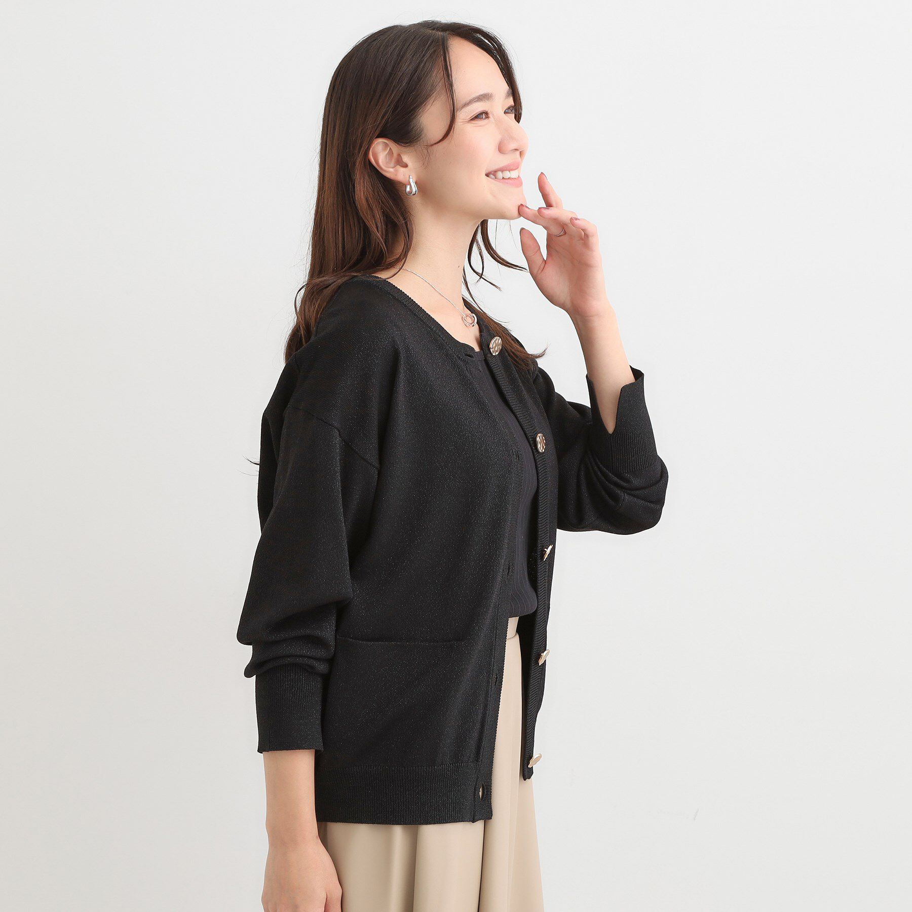 SHOO･LA･RUE「【洗える/S-LL/アンサンブル可】大人フェミニン さらっとタッチのニットカーディガン」|カーディガン|