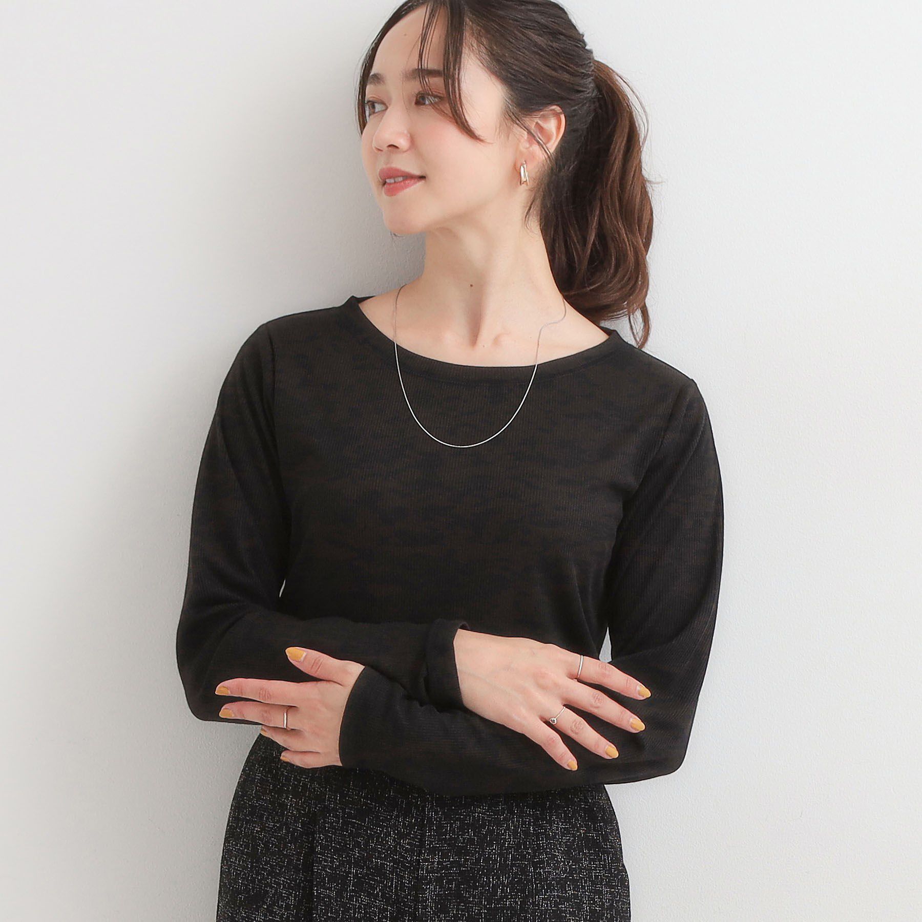 SHOO･LA･RUE「【洗濯機可/S-LL】毎日コーデに シアーテレコロンT」|Tシャツ・カットソー|ブラック(019)