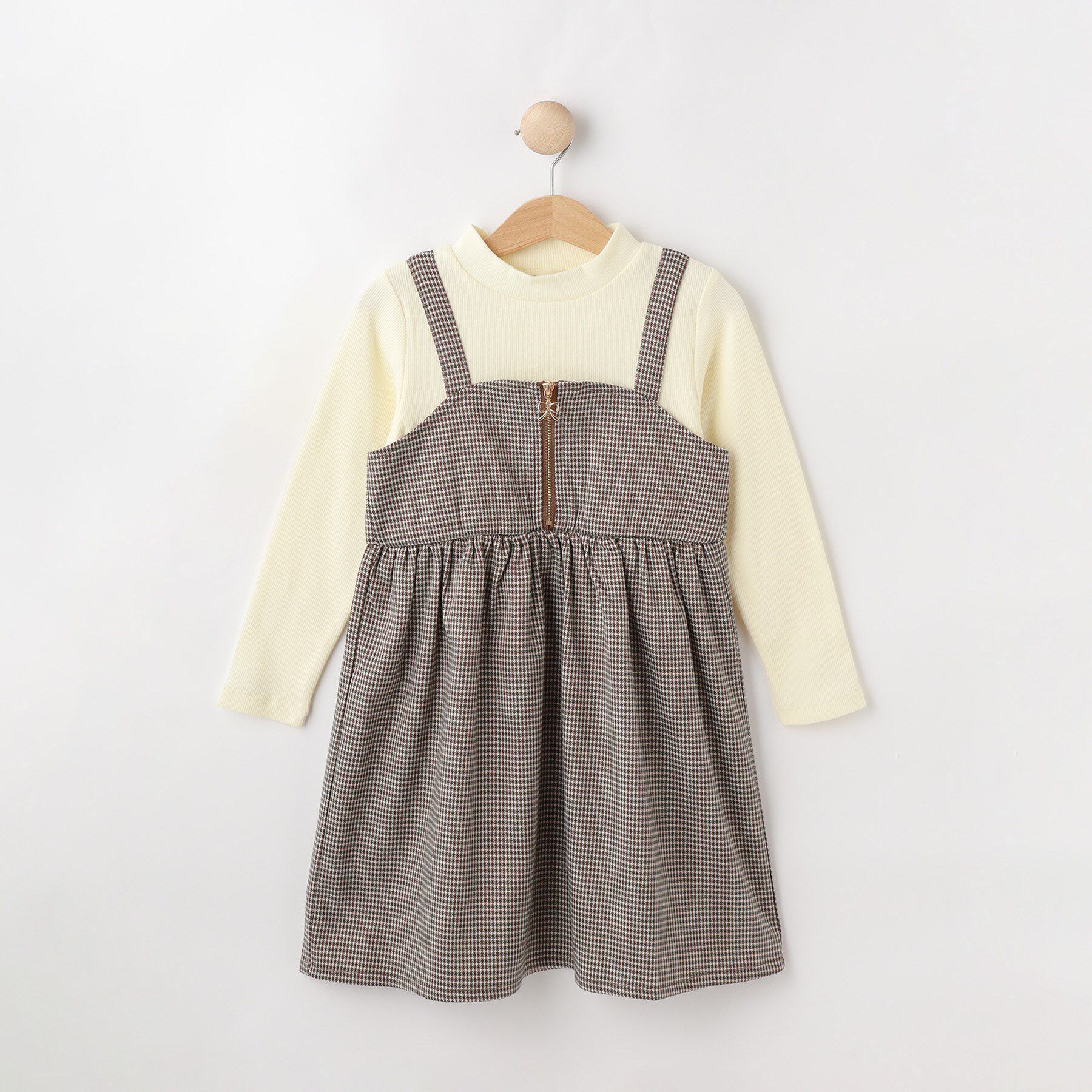 SHOO･LA･RUE「【100-150cm】ジップ使いチェックドッキングワンピース」|ワンピース|ブラウン(244)