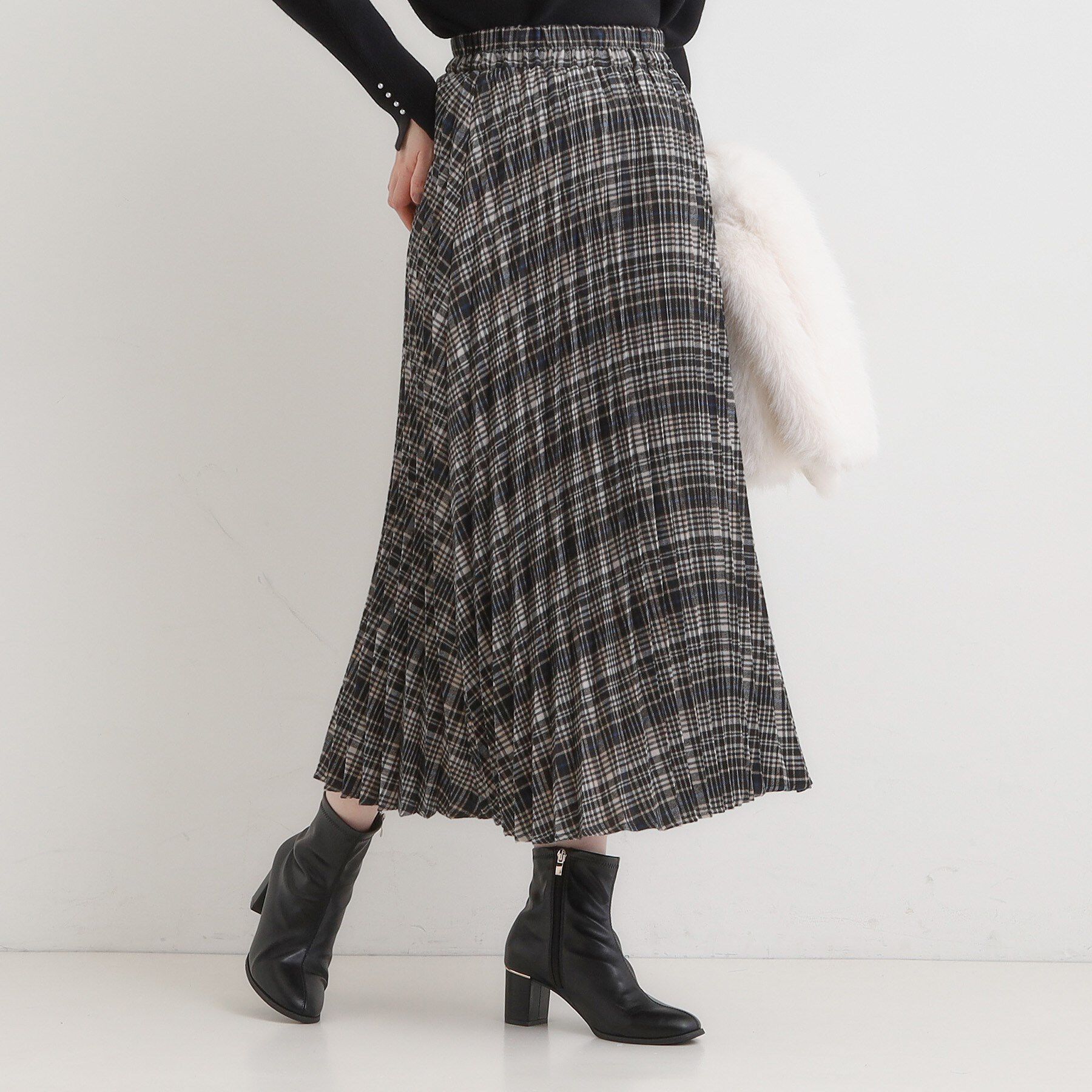 SHOO･LA･RUE「チェックプリーツスカート」|スカート|ブラック(219)