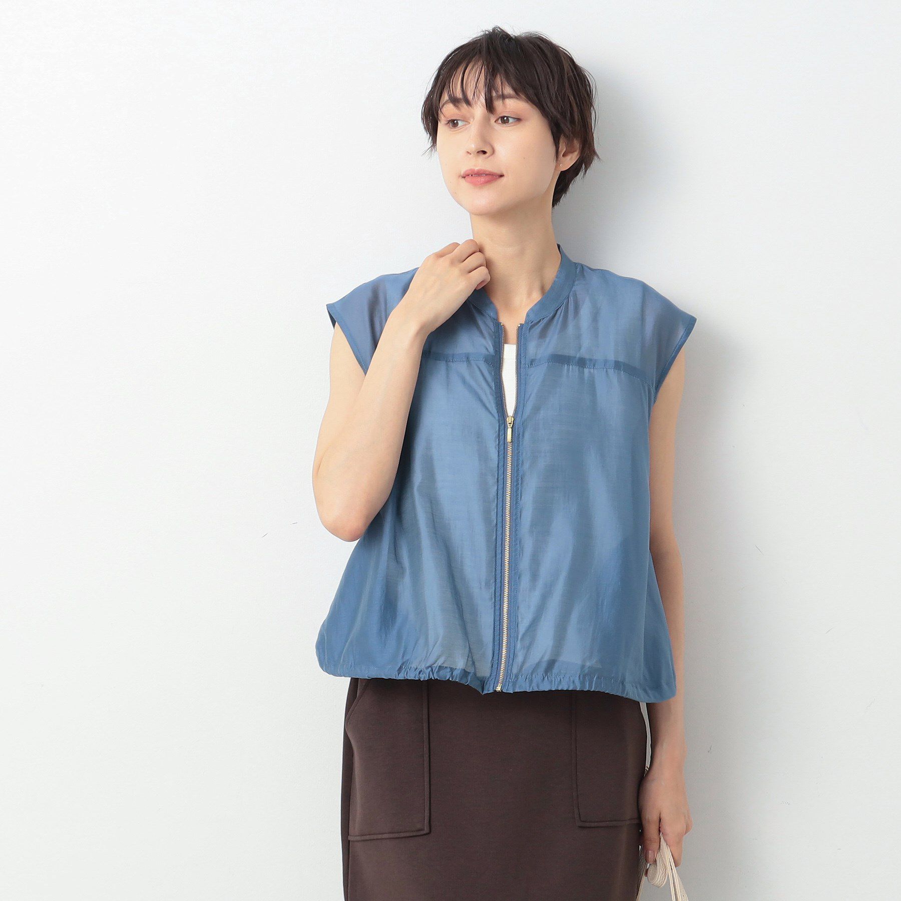 Dessin「【洗える】ドローコード付きシアーブラウス」|シャツ・ブラウス|ブルー(092)