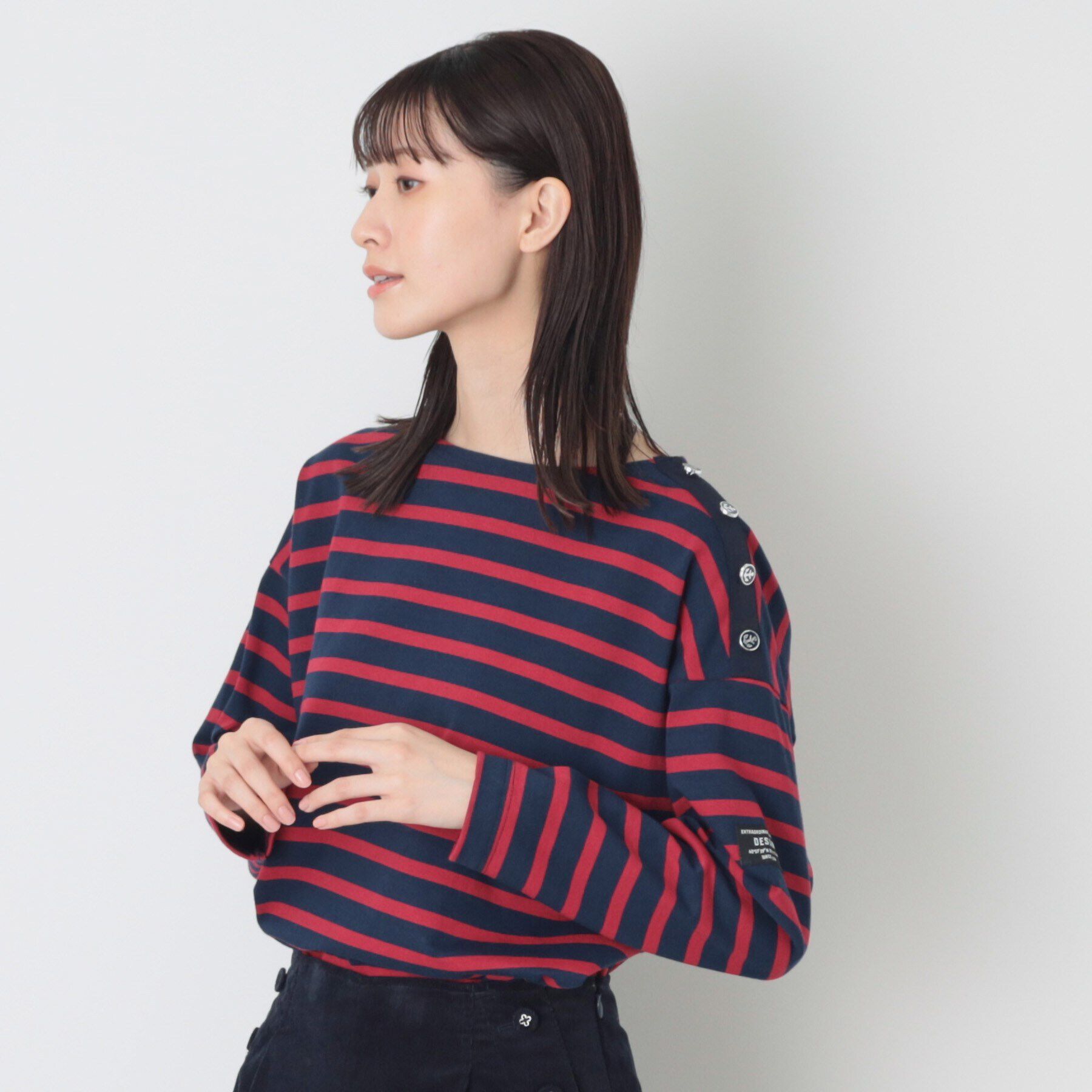 Dessin「肩ボタン付ボーダーカットソー」|Tシャツ・カットソー|ブルー(393)