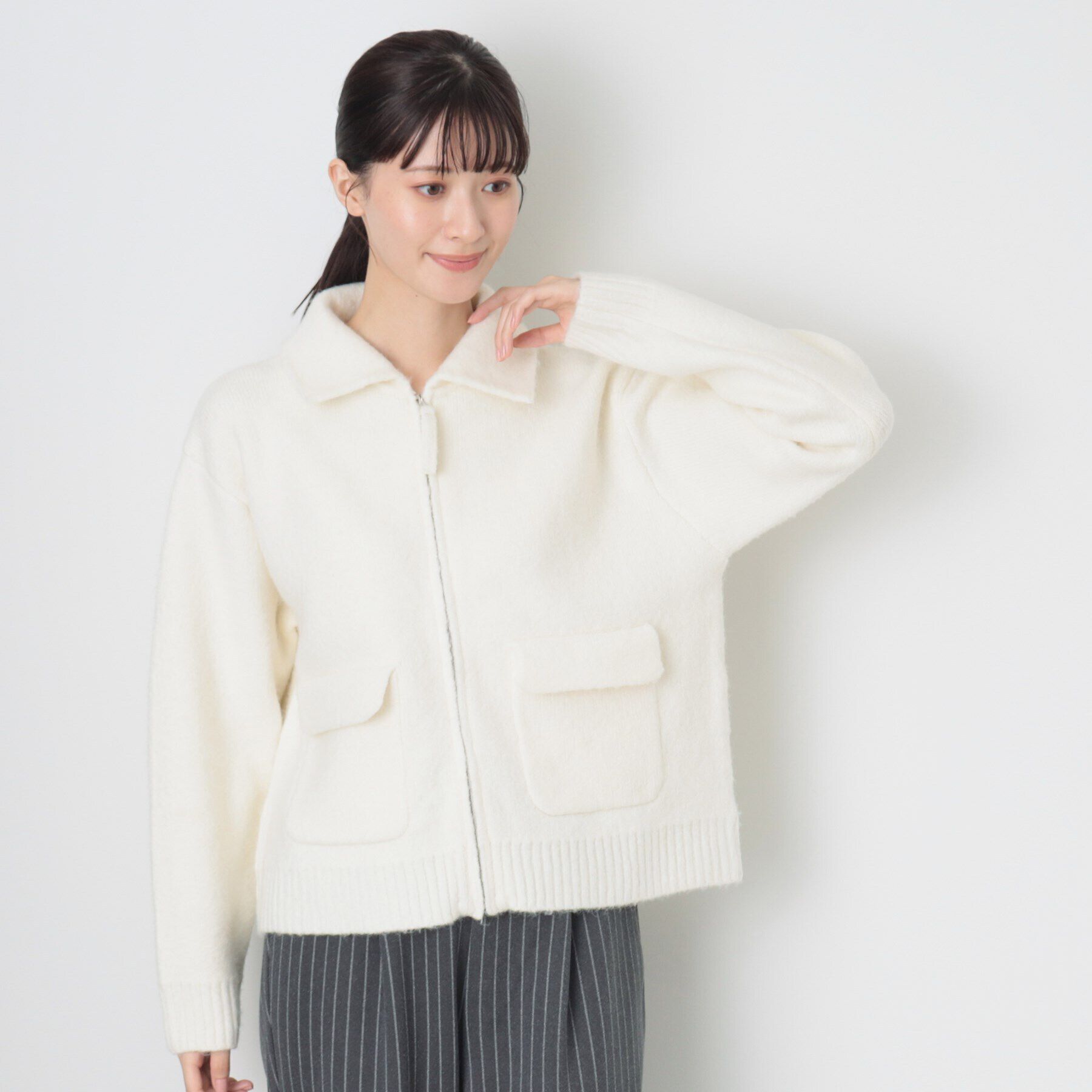 Dessin「【洗える】ダブルフェイスジップアップカーデ」|カーディガン|