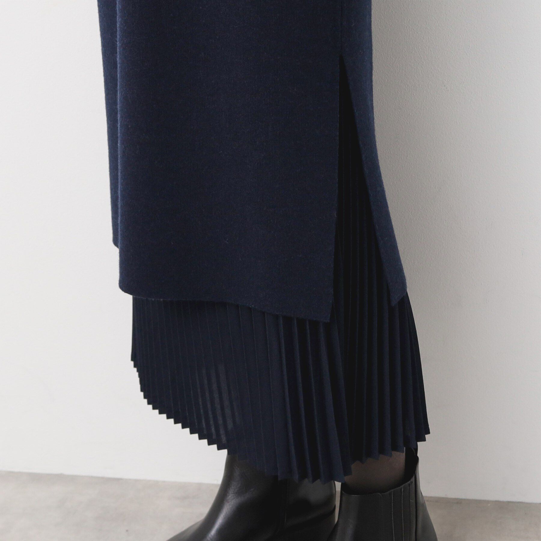 Dessin「【洗える】プリーツレイヤードニットワンピース」|ワンピース|