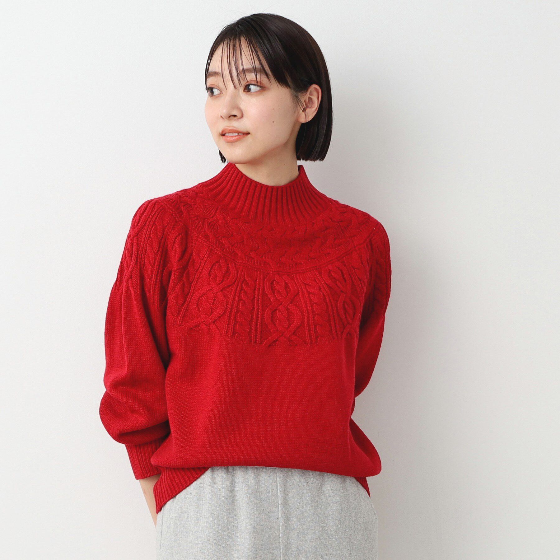 Dessin「【洗える・4サイズ展開】求心ケーブルニット（XS～L）」|ニット・セーター|レッド(063)