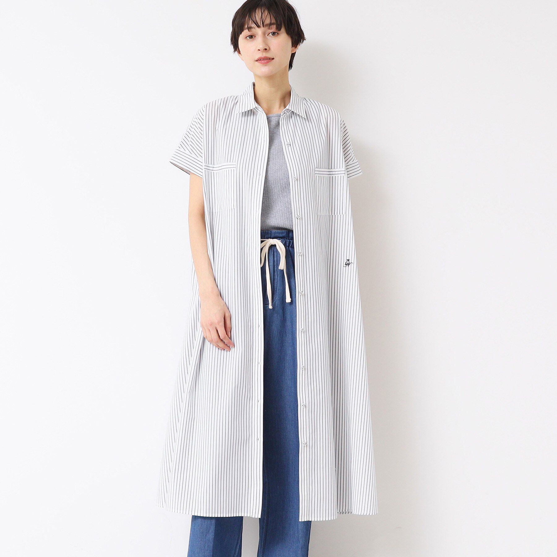 Dessin「【洗える】オリジナルストライプ柄シャツワンピース（S～L）」|ワンピース|アイボリー(304)