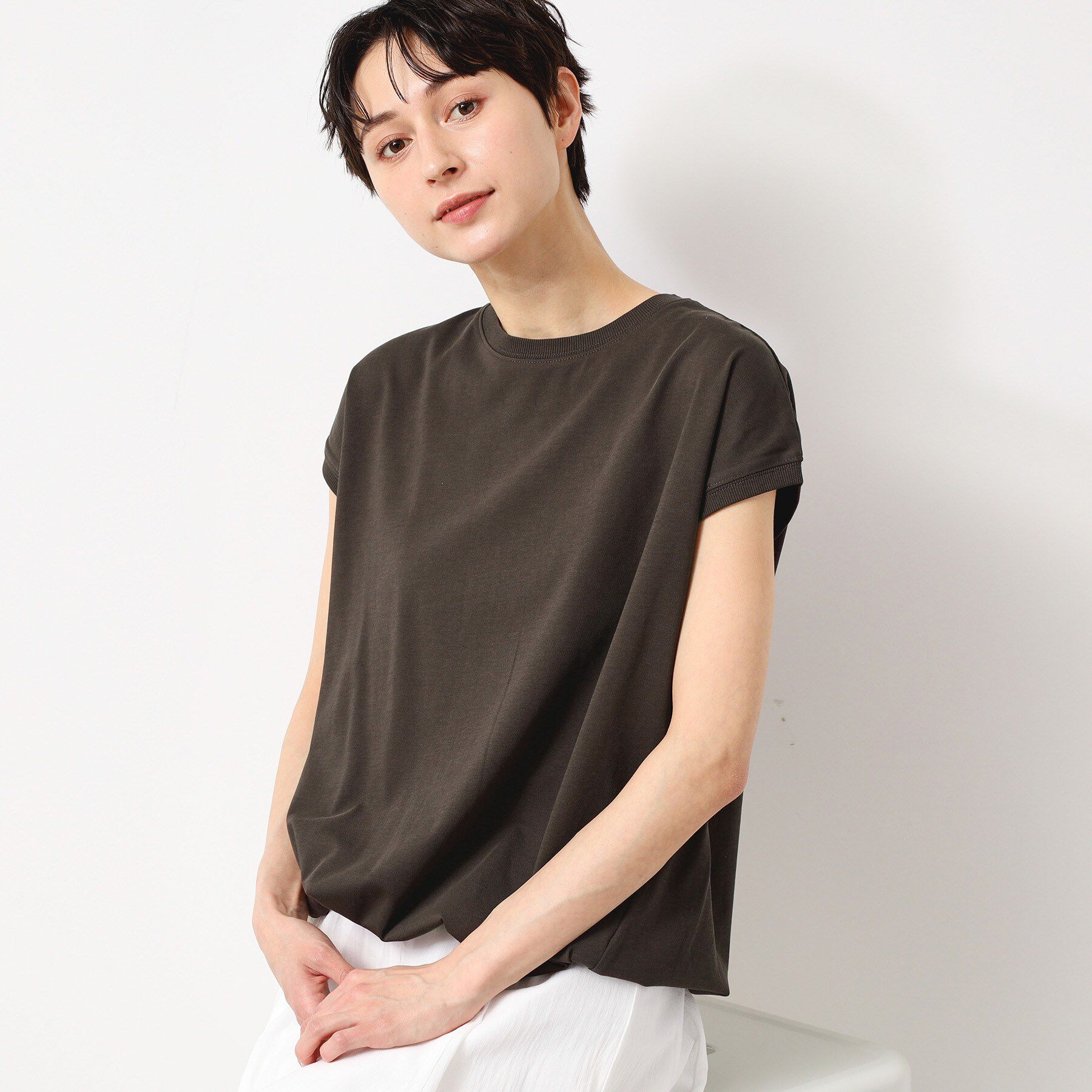 Dessin「【洗える・UV】ドローコード付きフレンチスリーブカットソー」|Tシャツ・カットソー|ブラウン(045)