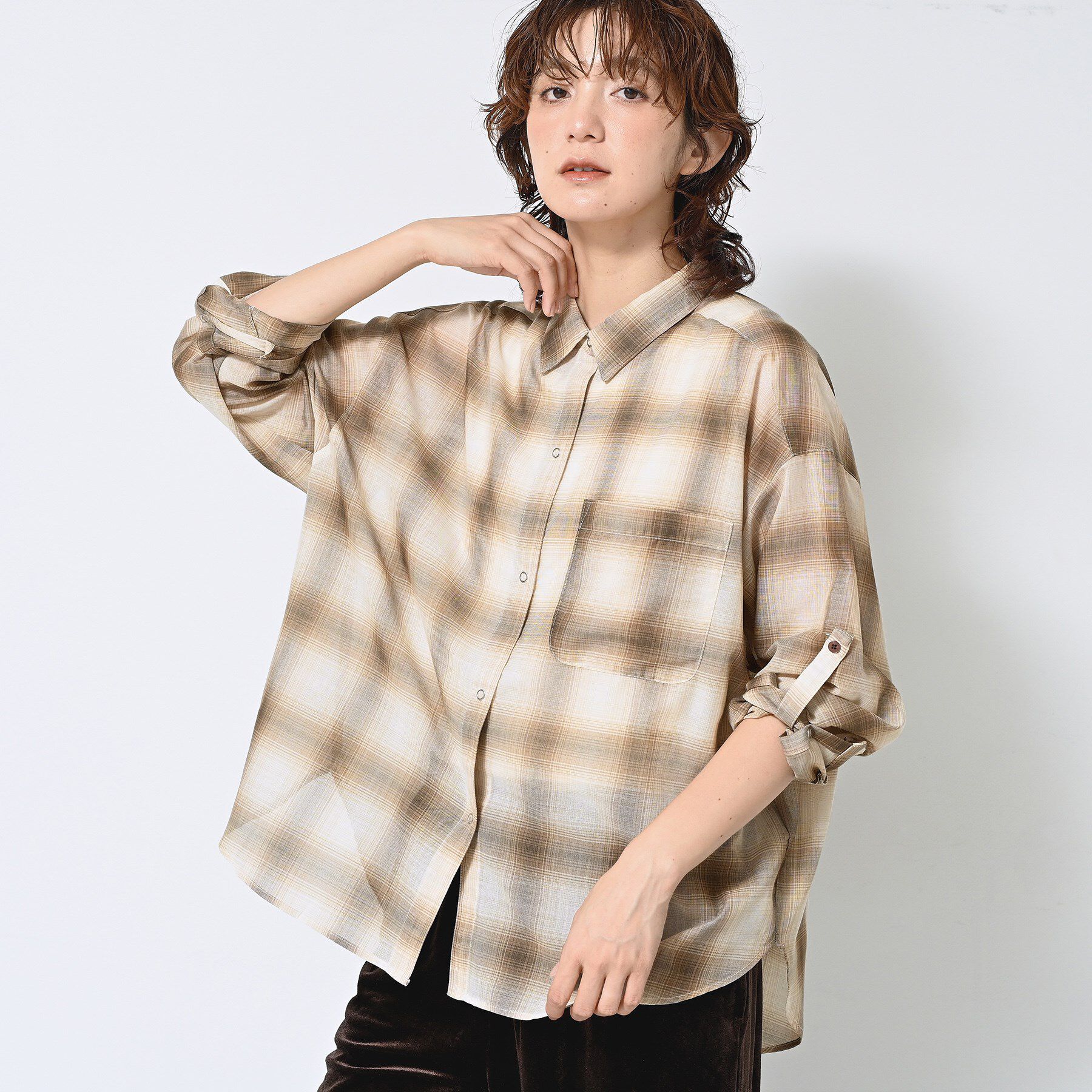 Dessin「【洗える】シアーオンブレーチェックシャツ」|シャツ・ブラウス|