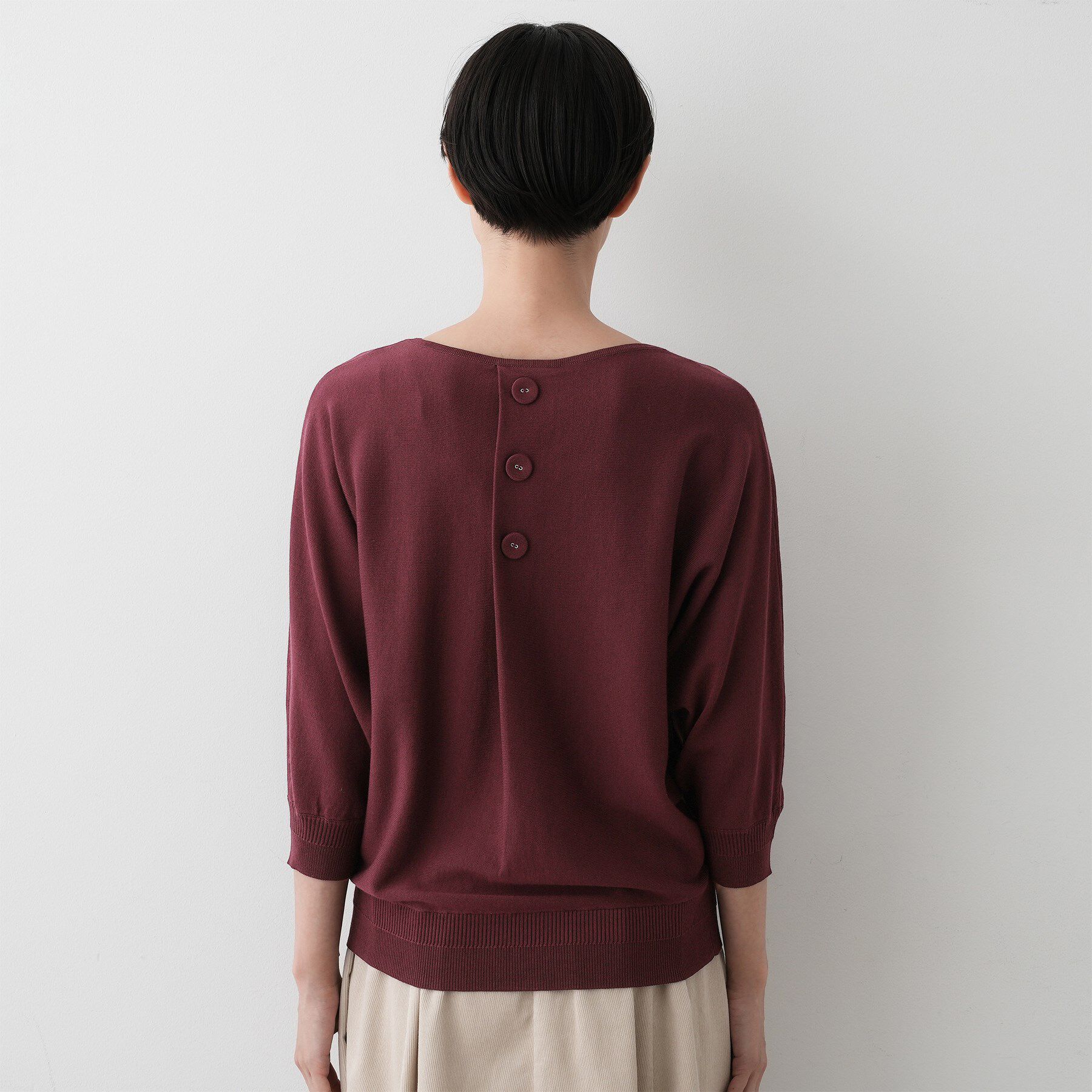 Dessin「【洗える】後ろボタンニットプルオーバー七分袖」|ニット・セーター|