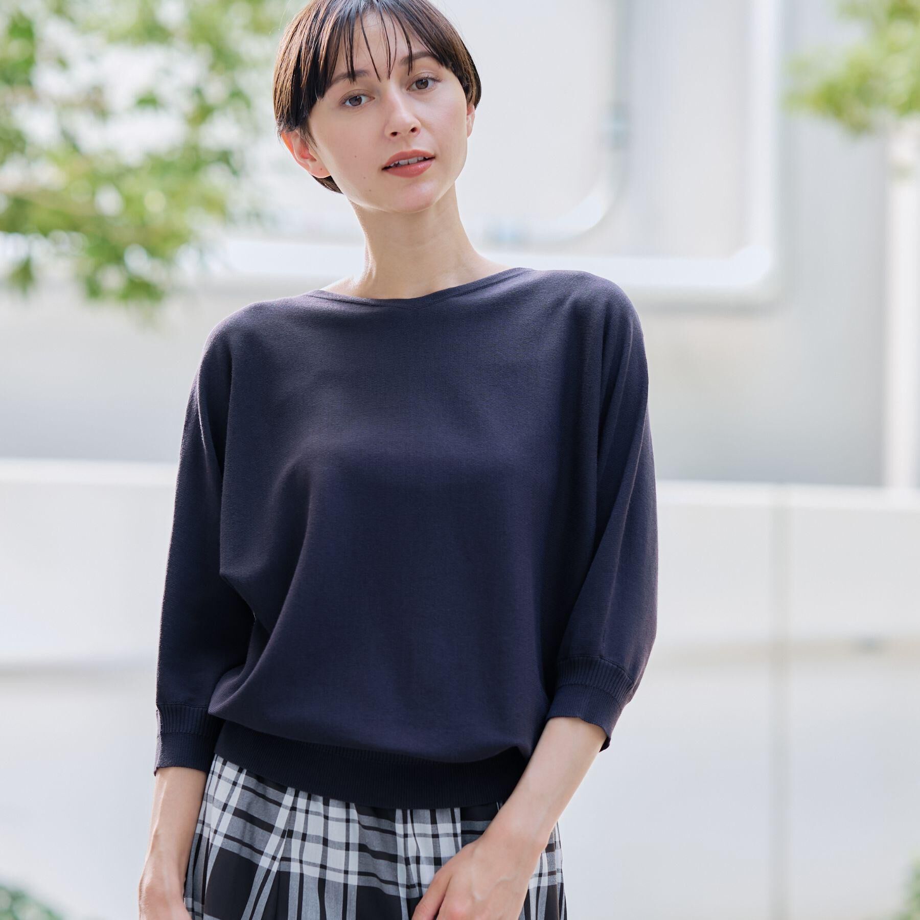 Dessin「【洗える】後ろボタンニットプルオーバー七分袖」|ニット・セーター|