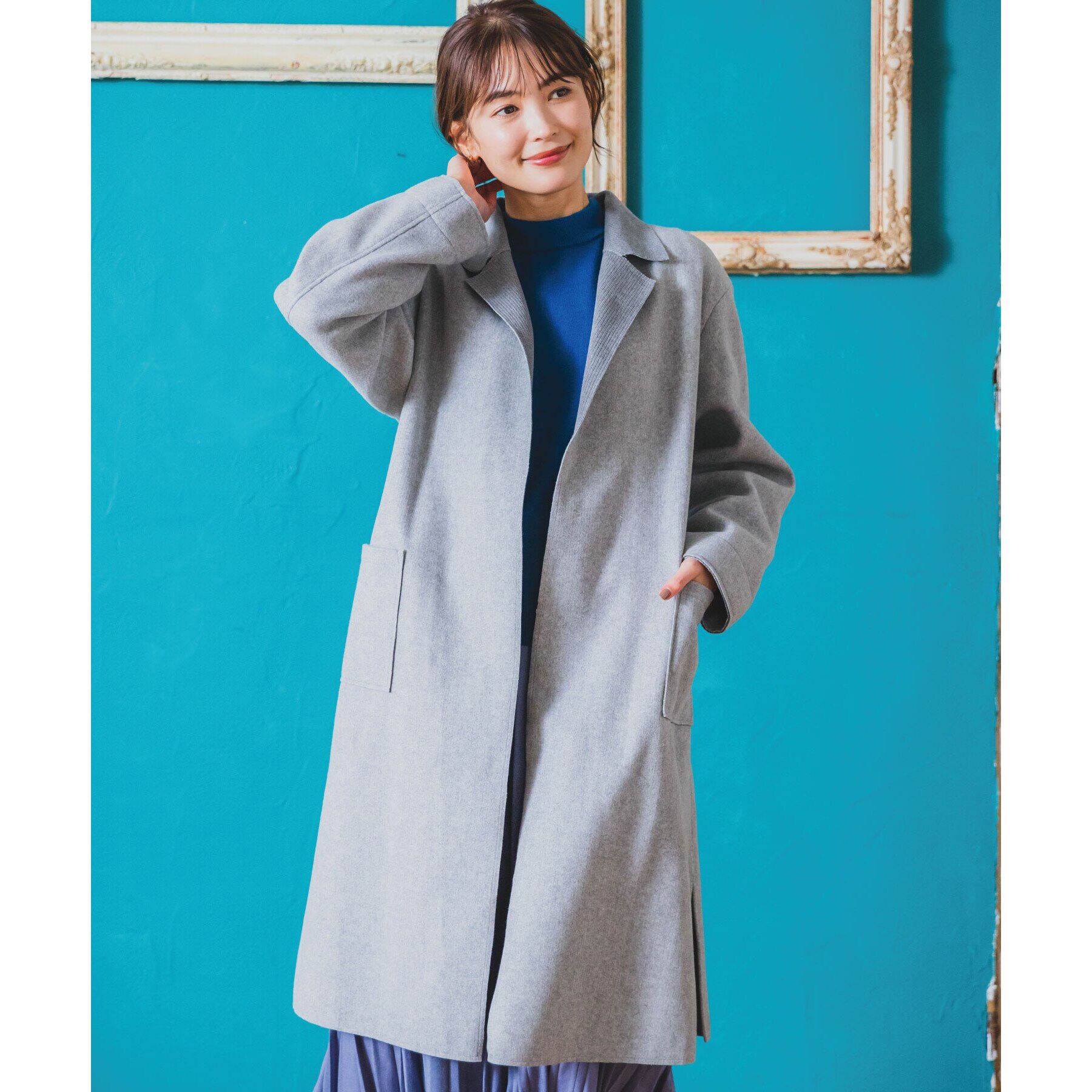 ITS&rsquo;DEMO「【肌あたりやわらか／ロングシーズンOK】裏リブロング着流しコート」|チェスターコート|グレー(012)