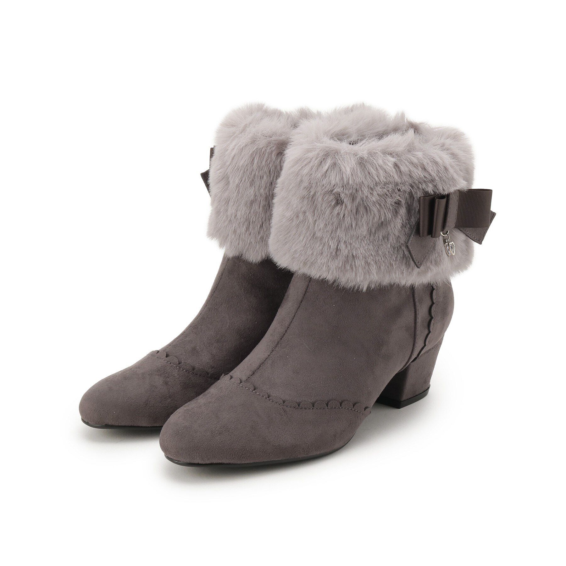 ITS&rsquo;DEMO「【フェイクファー・リボン取り外し可／M・Lサイズ展開】3Wayブーツ」|ショートブーツ|チャコールグレー(0