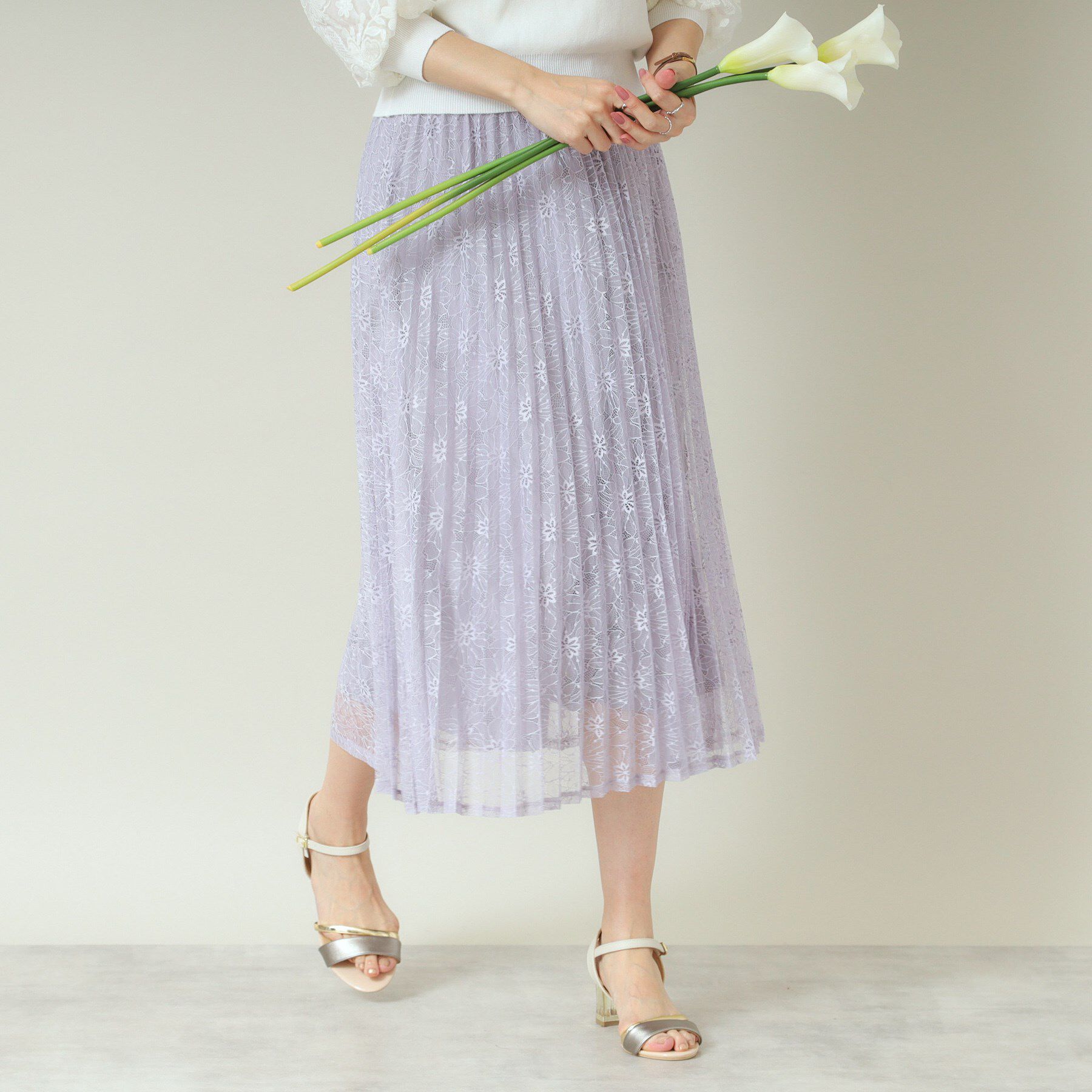 ITS&rsquo;DEMO「【ウエストゴム／手洗い可】レースプリーツスカート」|スカート|