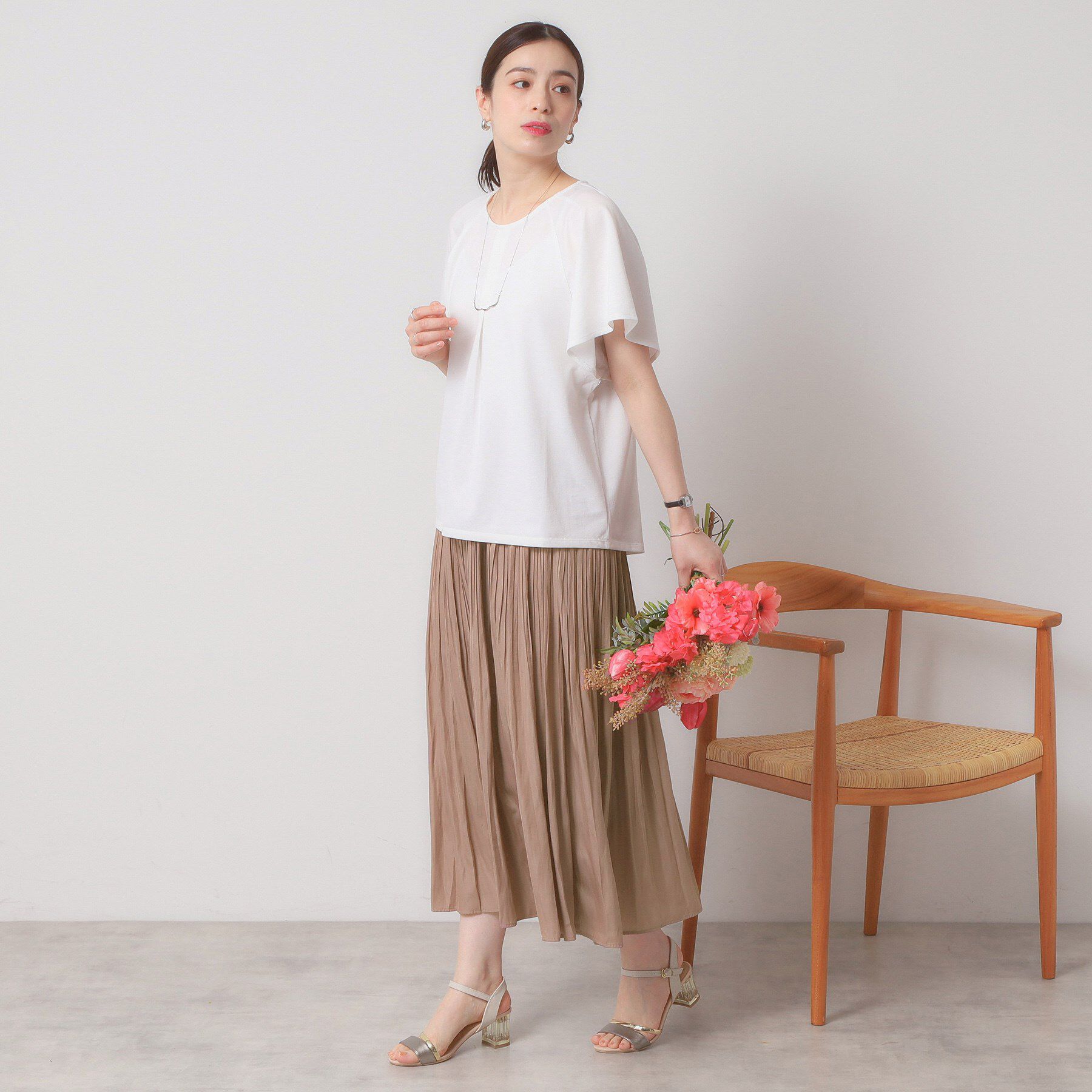 ITS&rsquo;DEMO「【手洗い可／ウエストゴム】サテンプリーツスカート」|スカート|